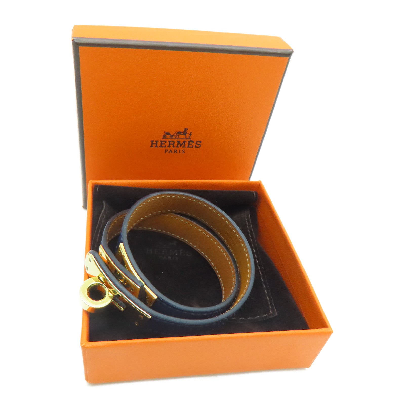 HERMES Swift皮革Kelly Double Tour銀扣手鏈Blue Sapphire藍色