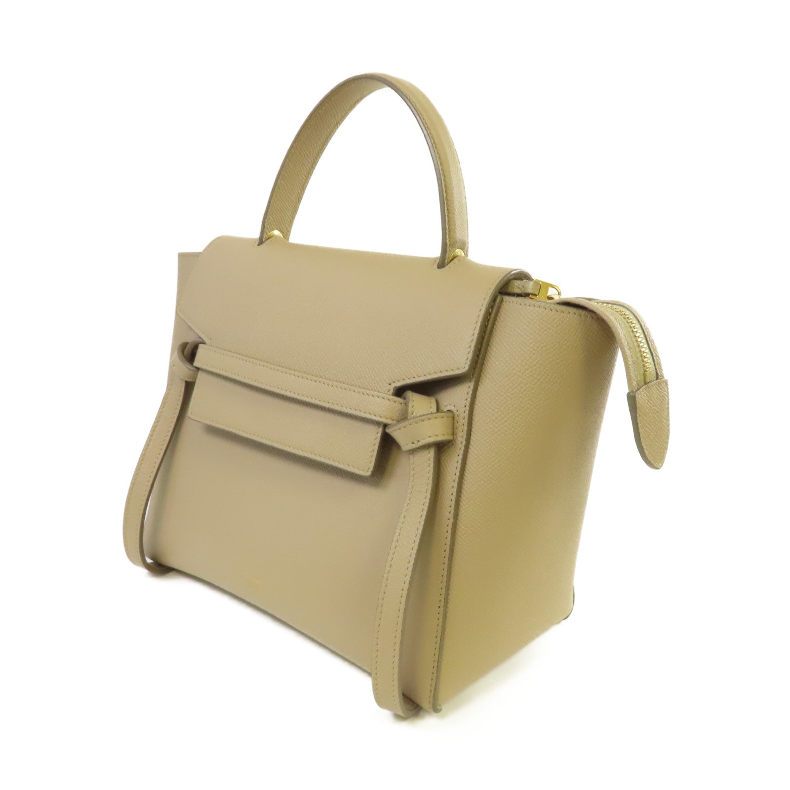 CELINE 牛皮皮革Micro Belt Bag 2Way Shoulder Bag金扣手挽肩背兩用袋杏色