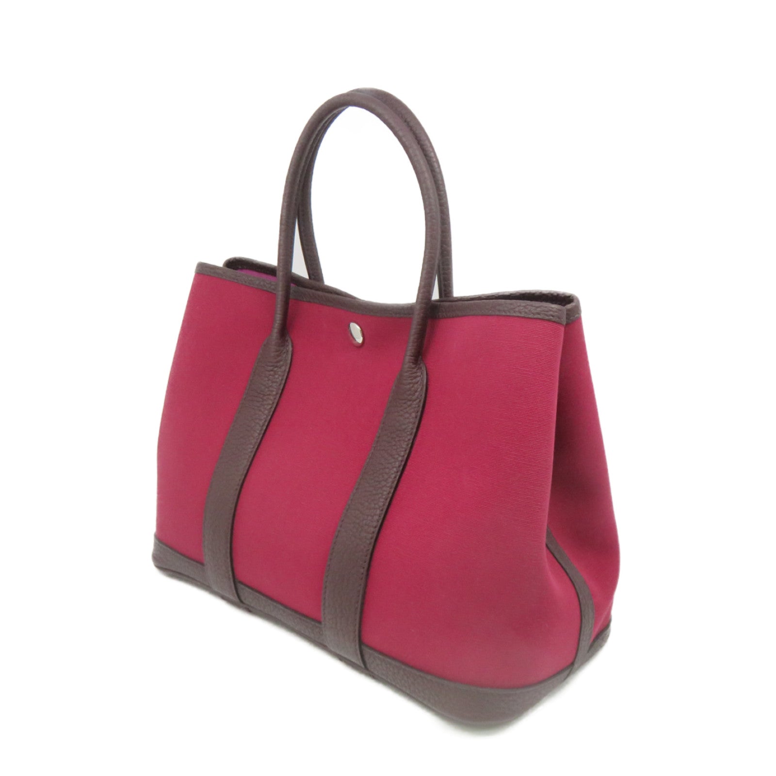 HERMES 【激減優惠】Toile H帆布Garden Party TPM Hand Bag銀扣手挽袋OG酒紅色