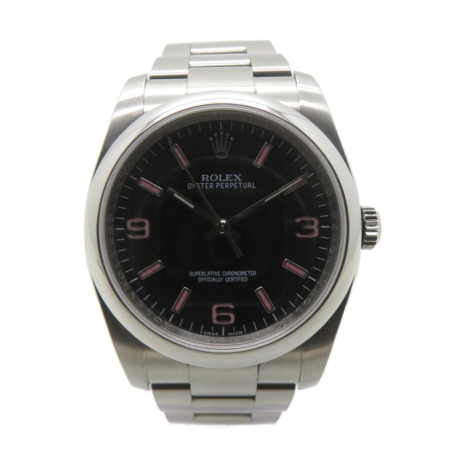 ROLEX Oyster Perpetual不鏽鋼自動機芯手錶黑色/粉紅色