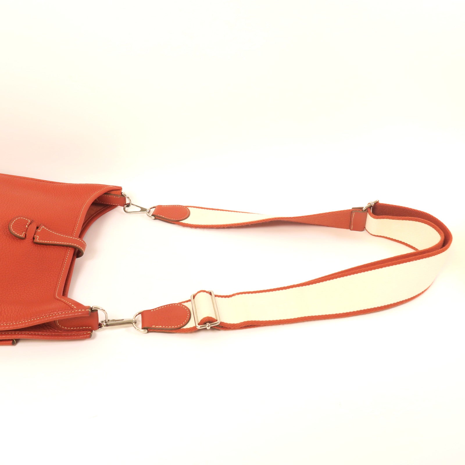 HERMES Clemence皮革Evelyne PM銀扣肩背袋橙色