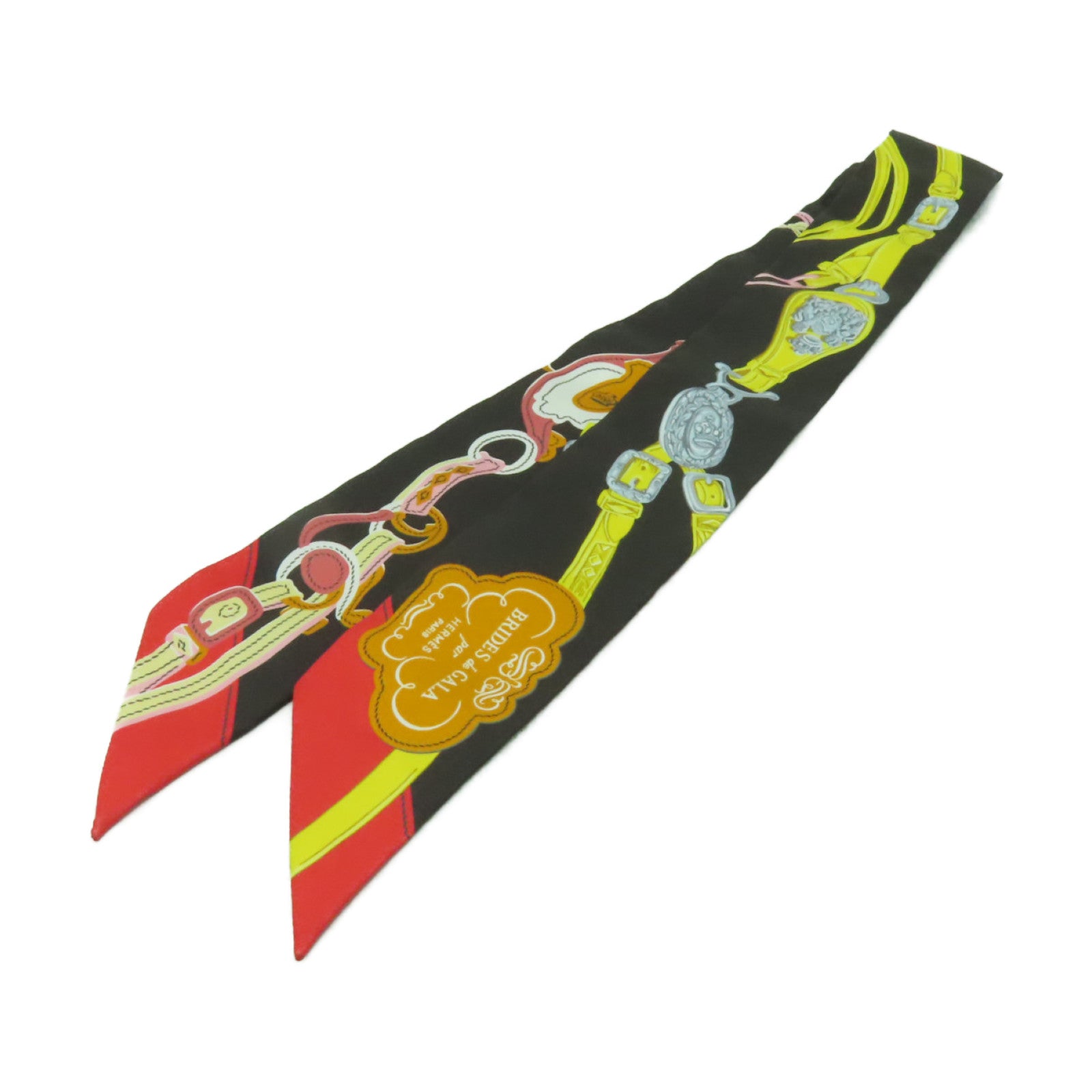 HERMES 絲質Twilly絲巾黑色/彩色