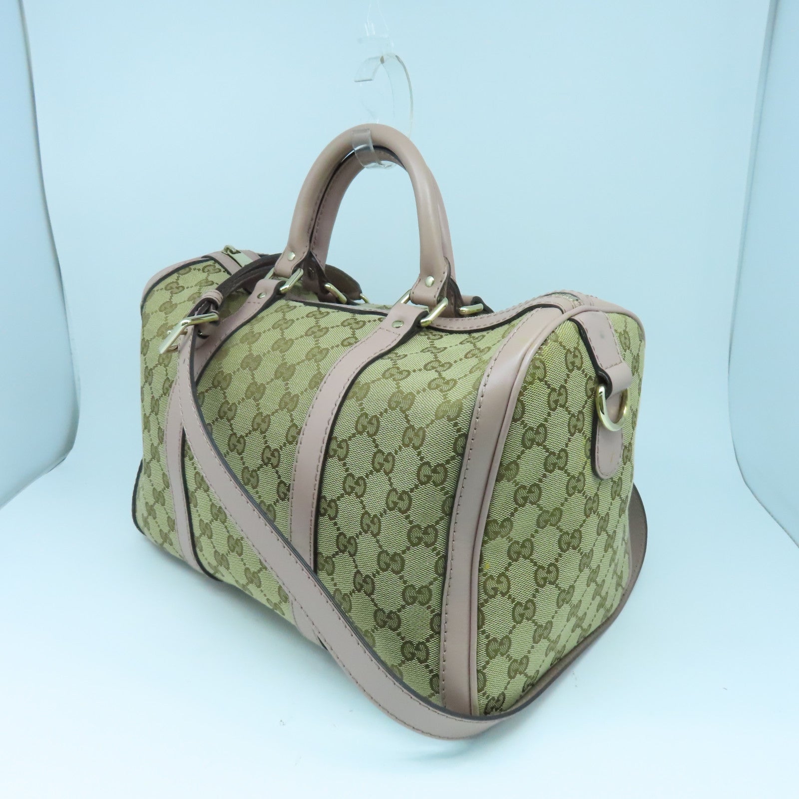 GUCCI 帆布2way Shoulder Bag金扣手挽肩背兩用袋啡色/粉紅色