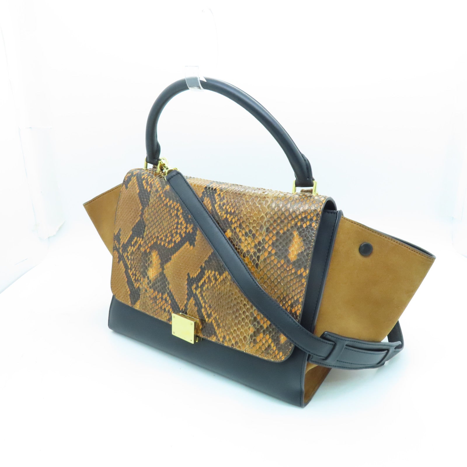 CELINE 【激減優惠】牛皮皮革/蛇皮皮革Trapeze金扣手挽肩背兩用袋黑色/棕色