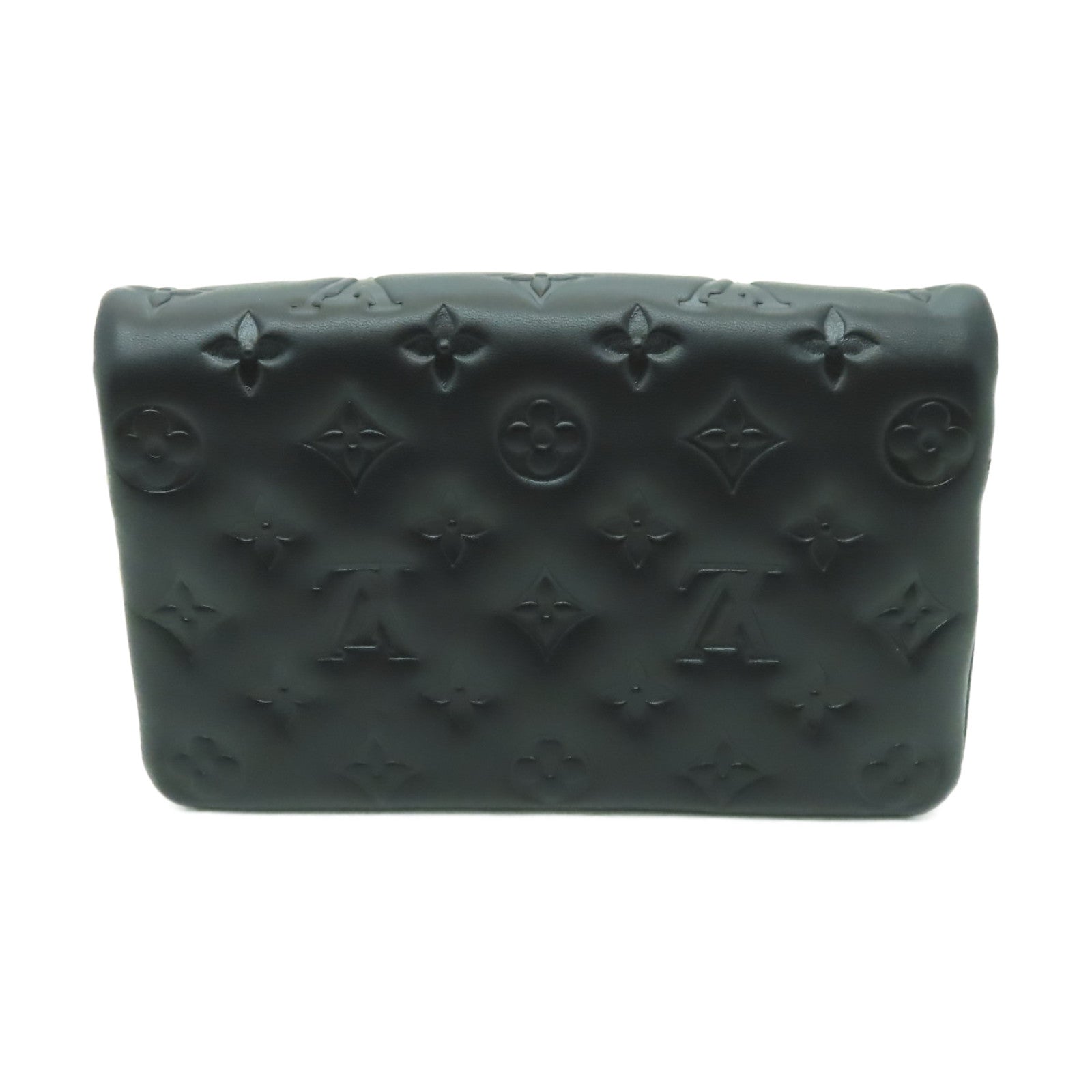 LOUIS VUITTON Monogram Embossed Pochette Coussin金扣肩背袋黑色