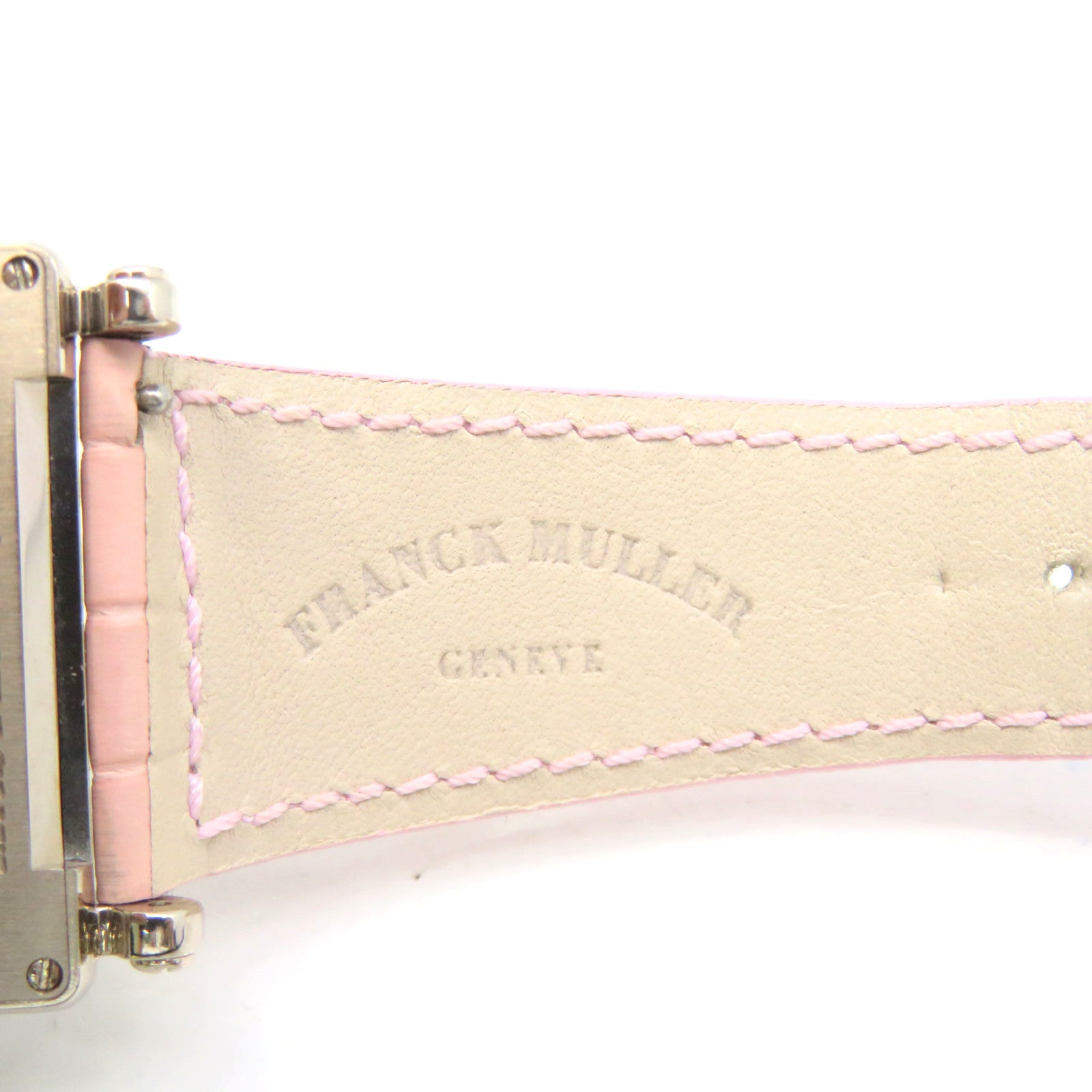 FRANCK MULLER Master Square Watch不鏽鋼/鱷魚皮革帶自動機芯手錶米白色/粉紅色