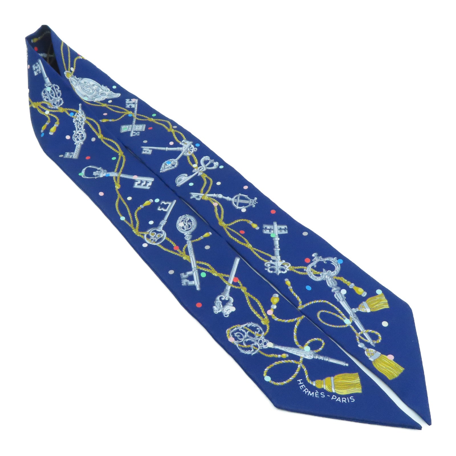 HERMES 【激減優惠】絲質Twilly絲巾藍色