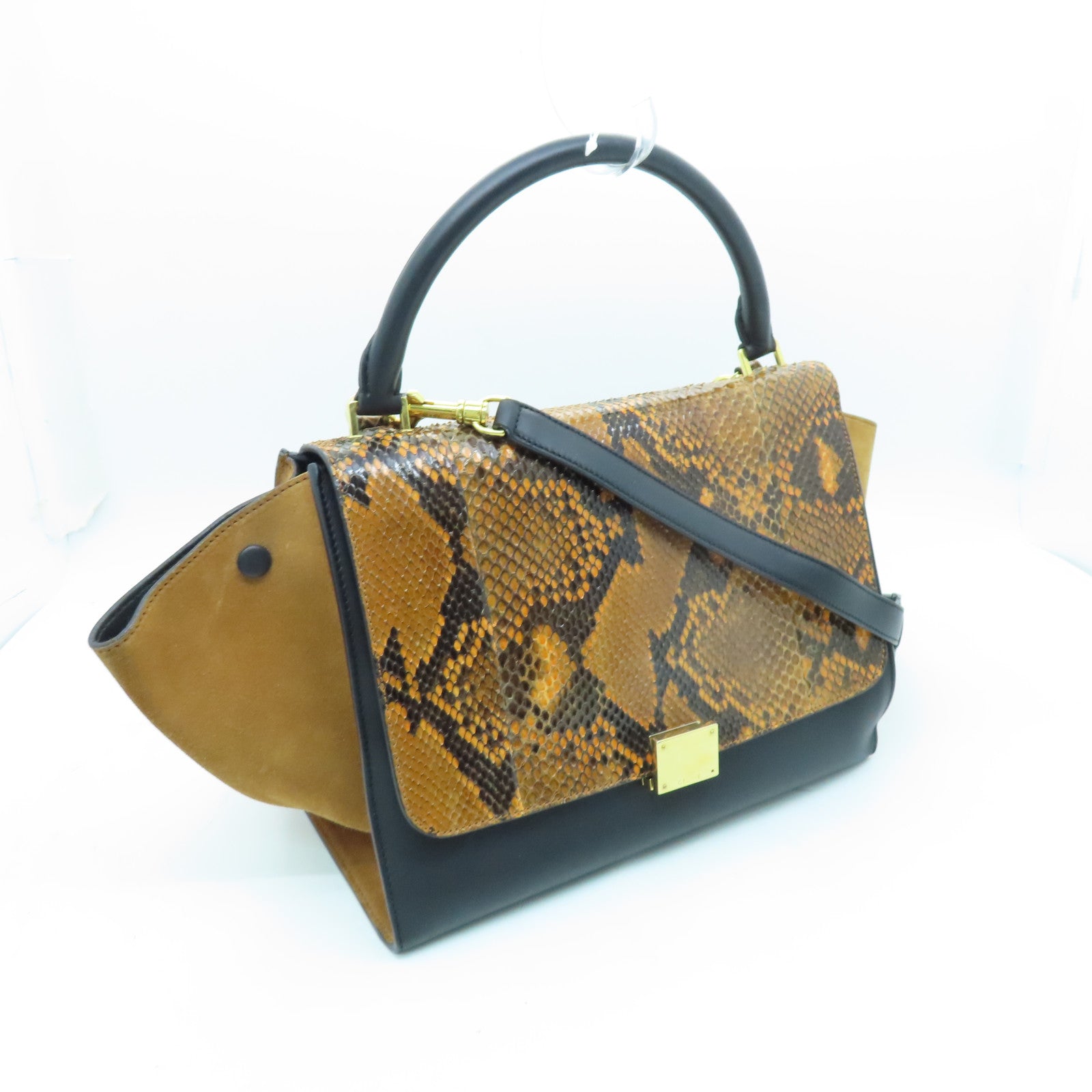 CELINE 【激減優惠】牛皮皮革/蛇皮皮革Trapeze金扣手挽肩背兩用袋黑色/棕色