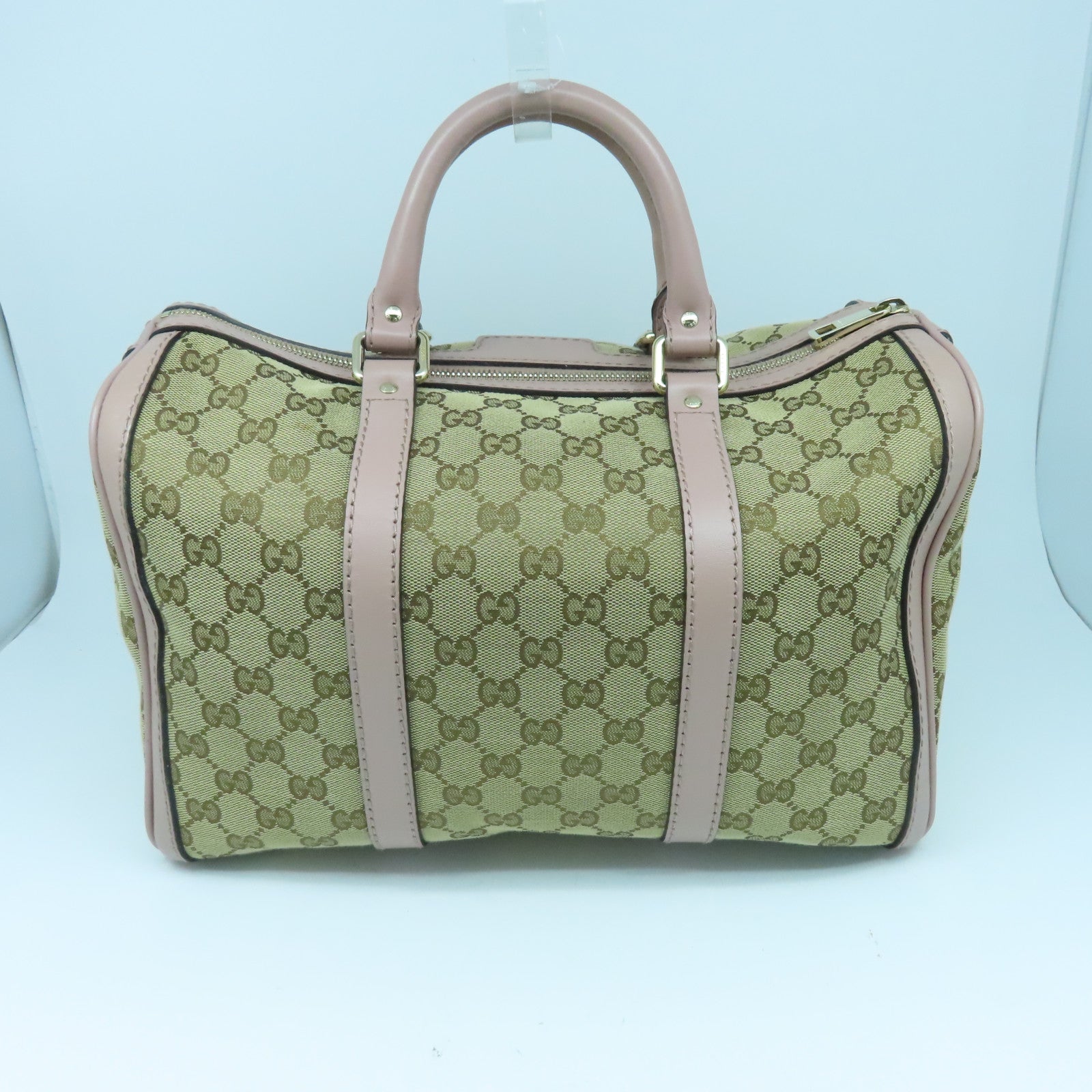 GUCCI 帆布2way Shoulder Bag金扣手挽肩背兩用袋啡色/粉紅色