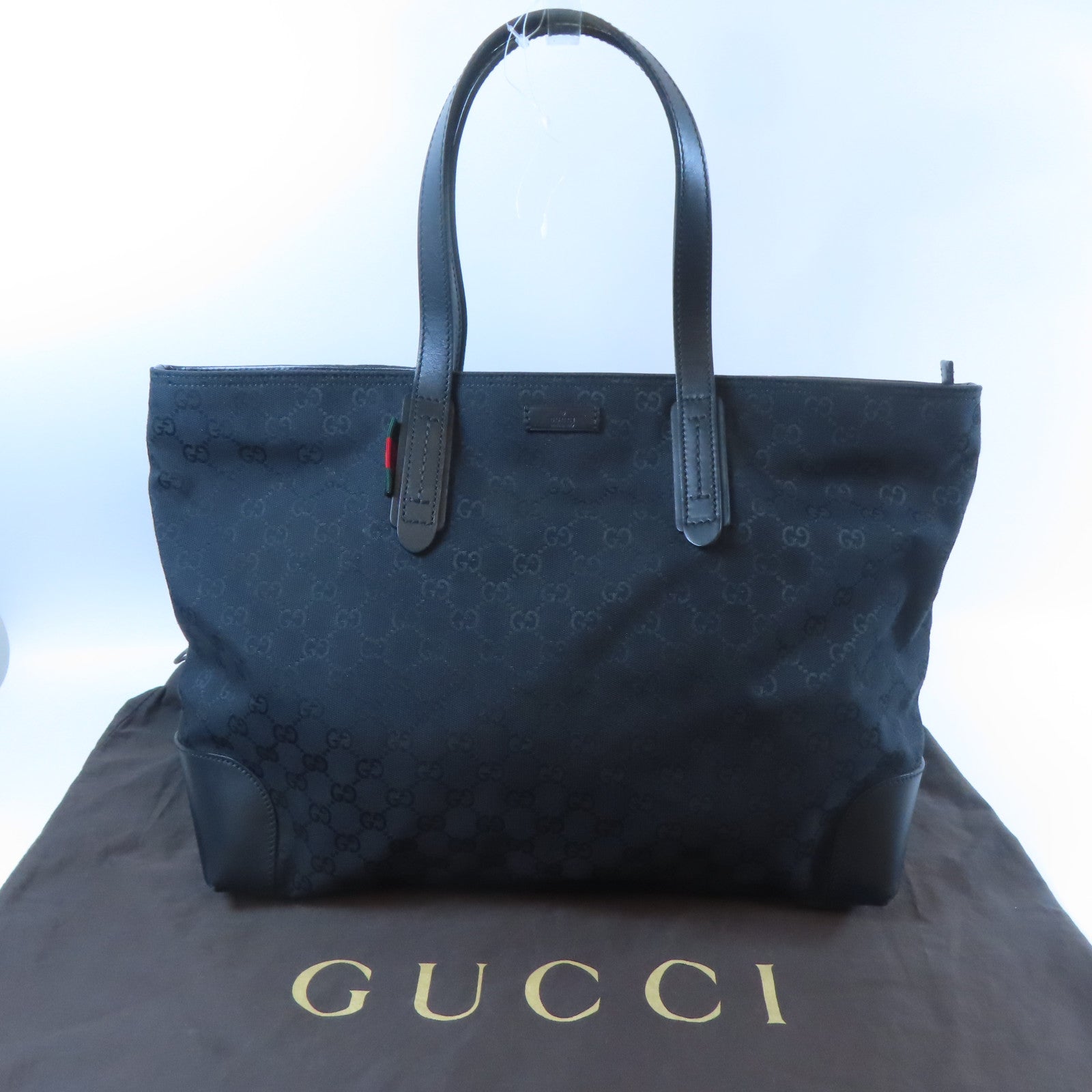 GUCCI 帆布Tote Bag銀扣手挽袋黑色