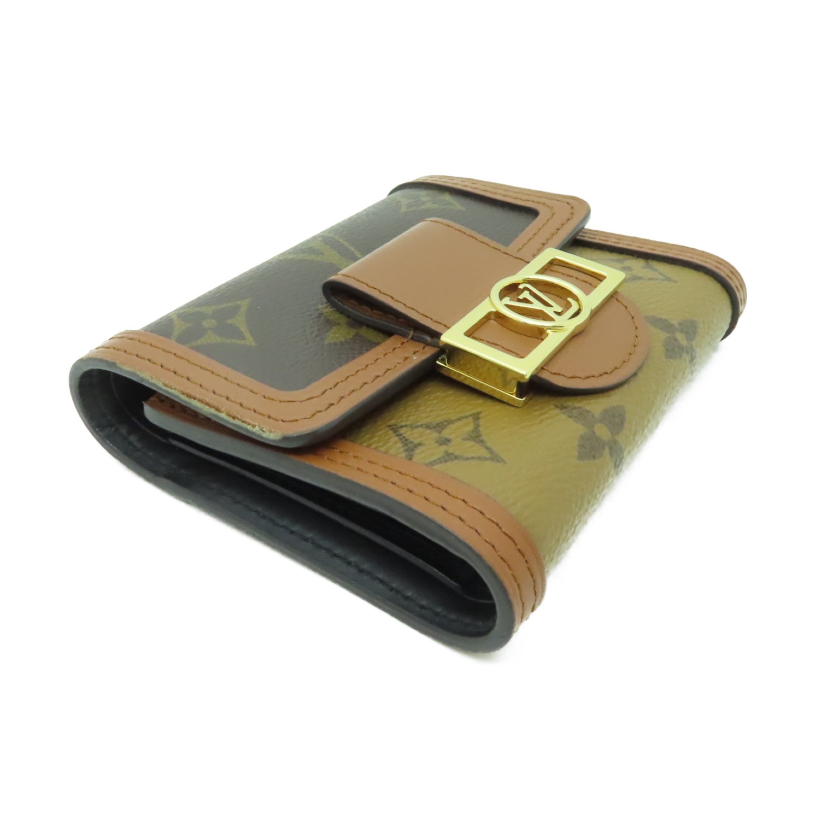 LOUIS VUITTON Monogram Reverse Dauphine Compact Wallet金扣錢包棕色