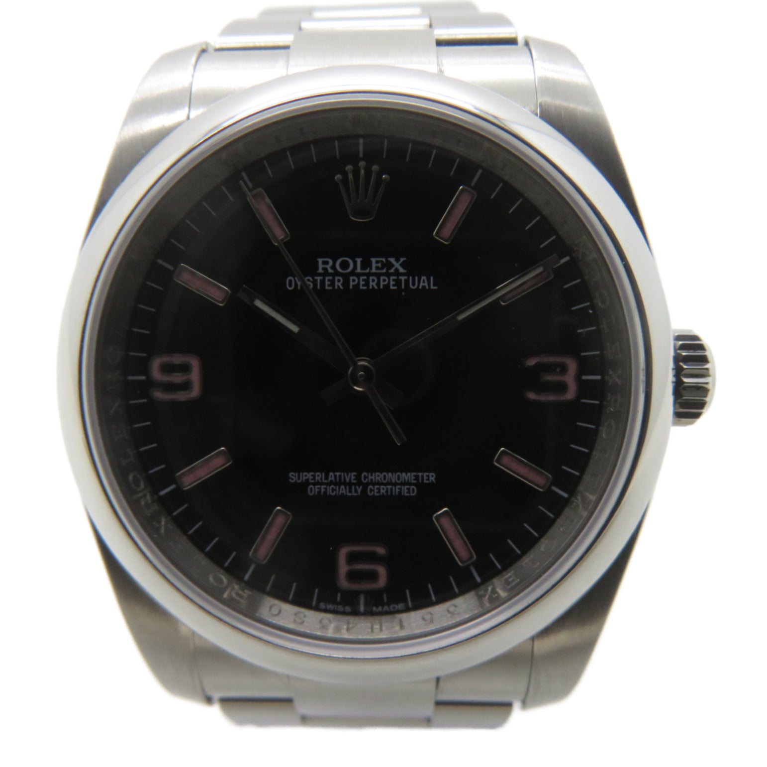 ROLEX Oyster Perpetual不鏽鋼自動機芯手錶黑色/粉紅色