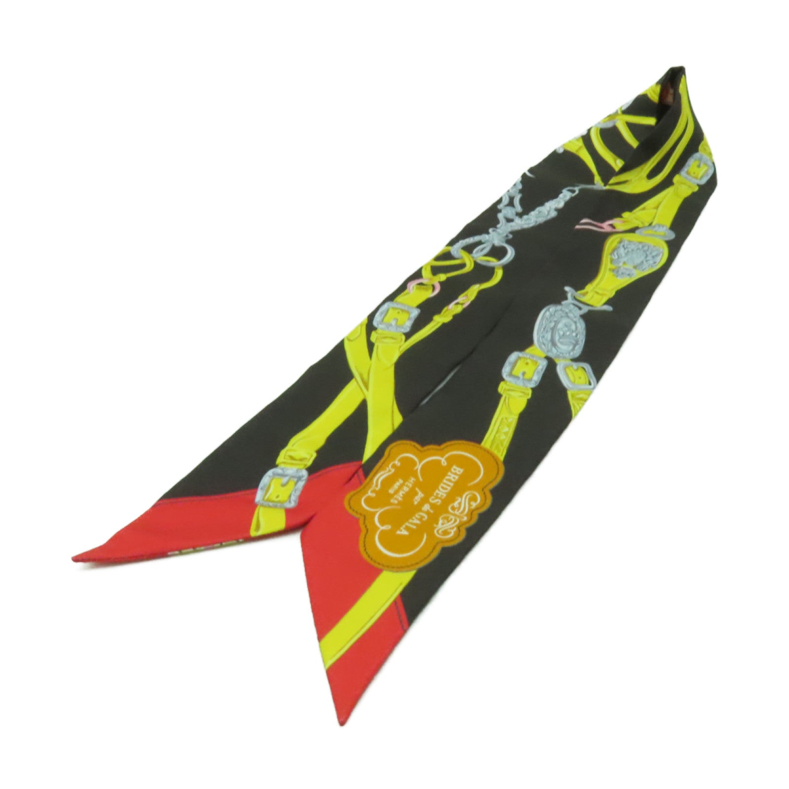 HERMES 絲質Twilly絲巾黑色/彩色
