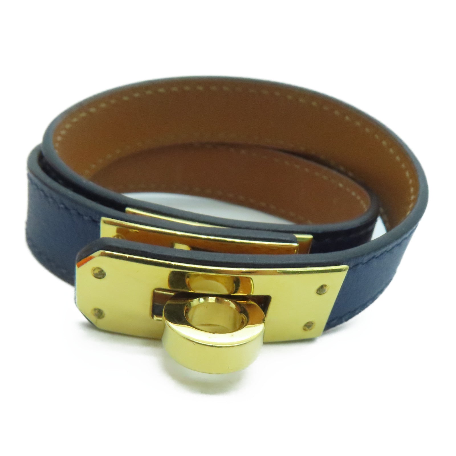 HERMES Swift皮革Kelly Double Tour銀扣手鏈Blue Sapphire藍色