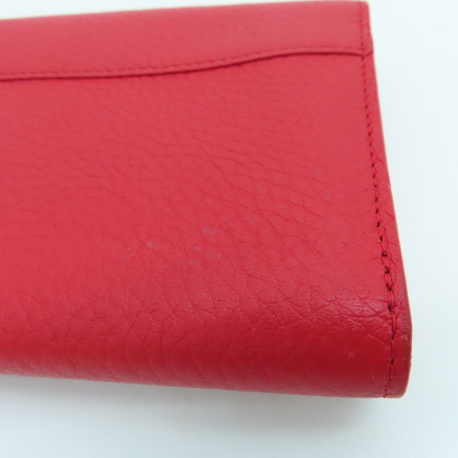 LOUIS VUITTON 牛皮皮革Capucines Wallet银扣长钱包红色