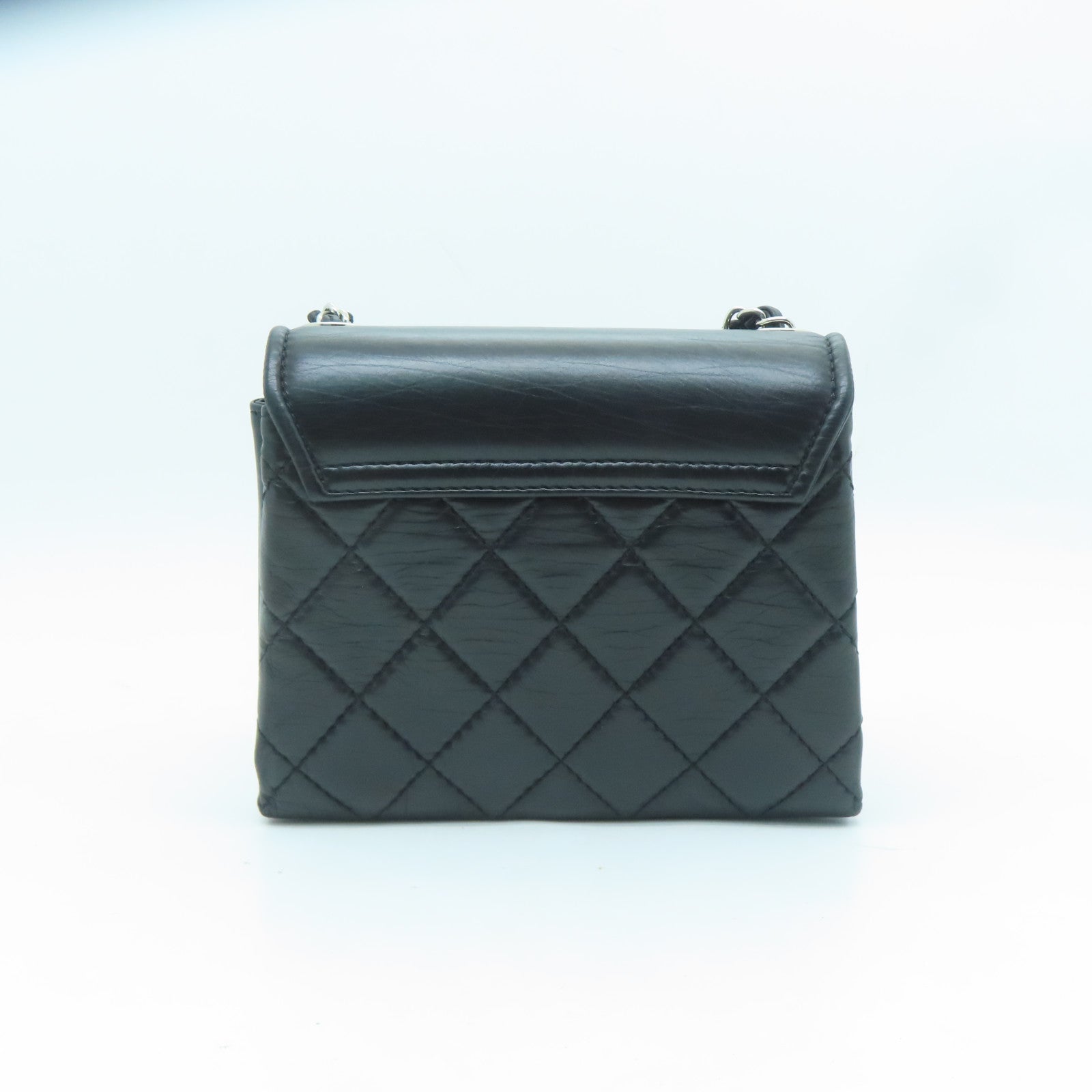CHANEL 菱格牛皮皮革Chain Shoulder銀扣鏈帶肩背袋黑色