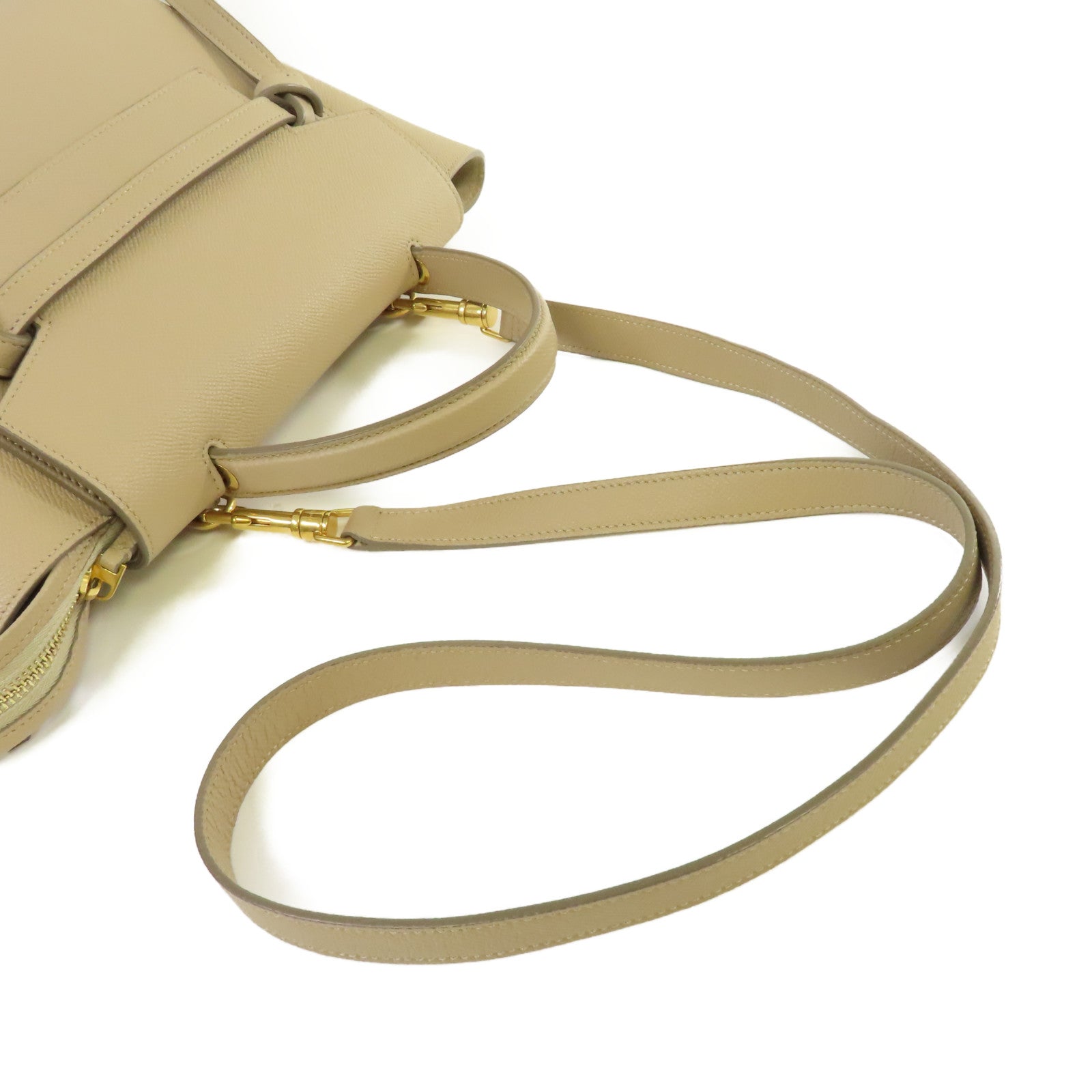 CELINE 牛皮皮革Micro Belt Bag 2Way Shoulder Bag金扣手挽肩背兩用袋杏色