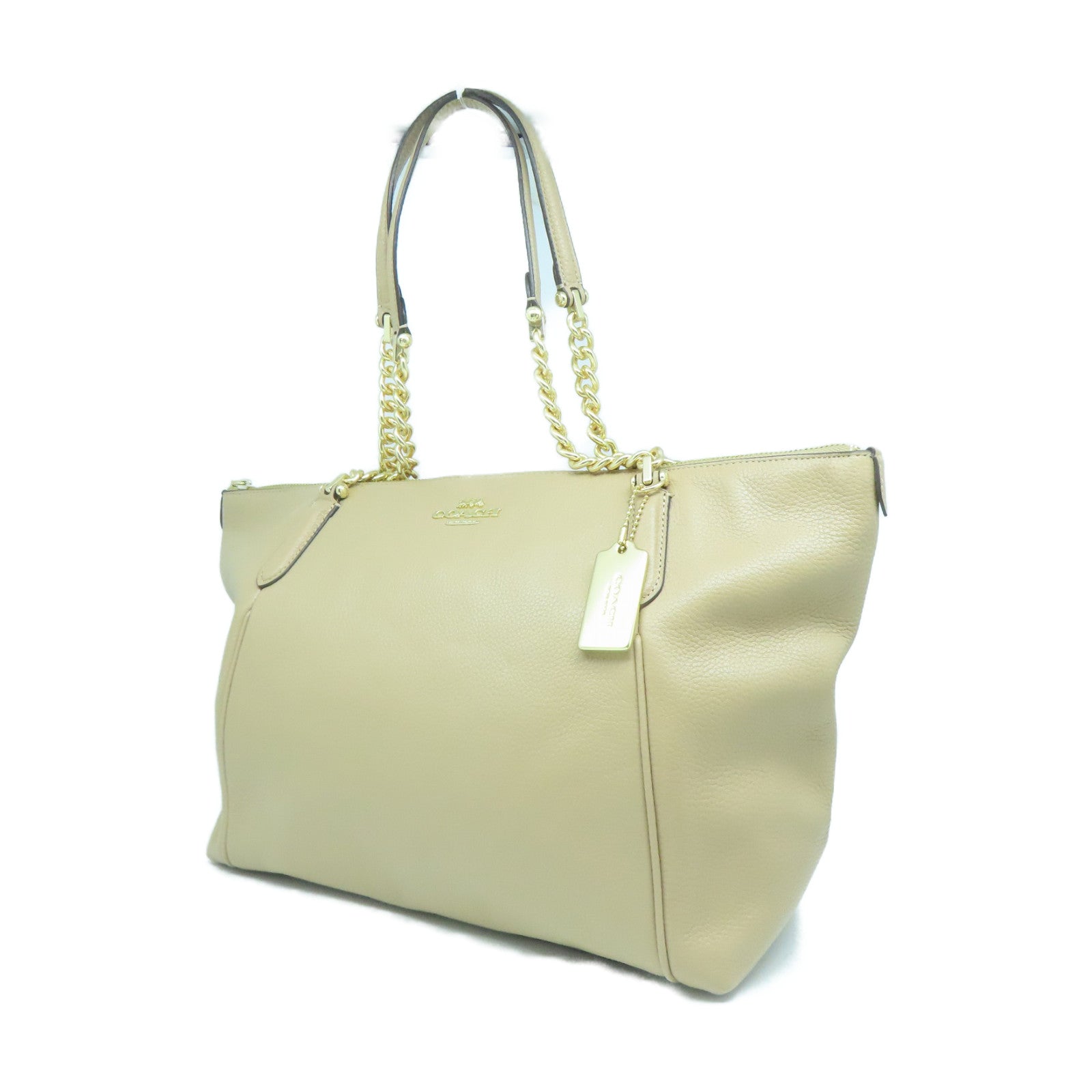 COACH 牛皮皮革Shoulder Bag金扣鏈帶肩背袋杏色