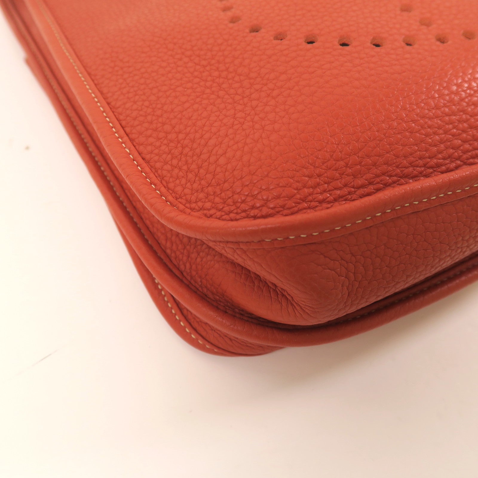 HERMES Clemence皮革Evelyne PM銀扣肩背袋橙色