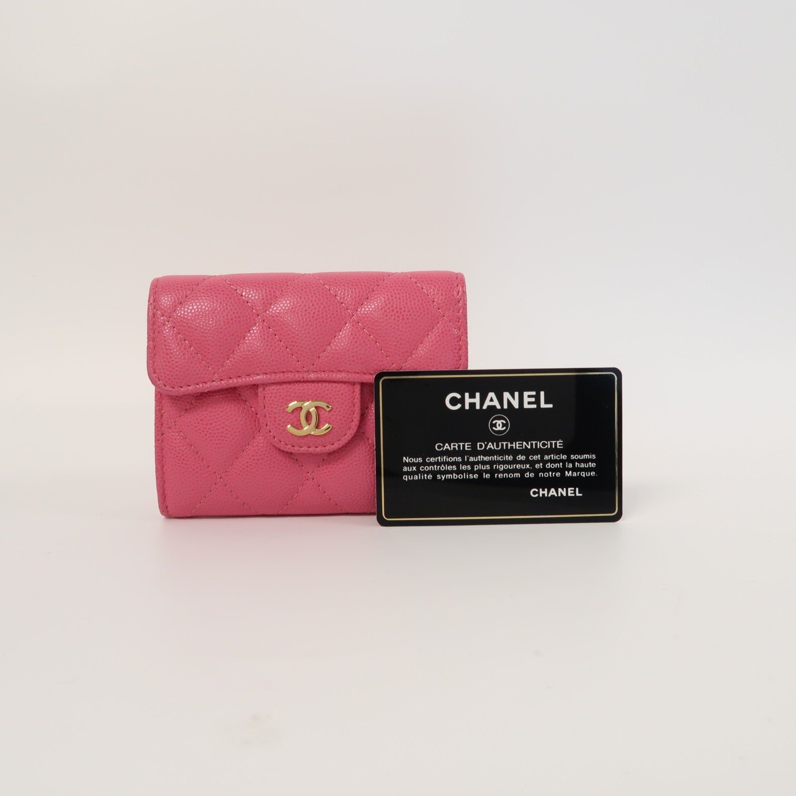 CHANEL 菱格Caviar皮革Classic Flap Coin Purse金扣零錢包粉紅色