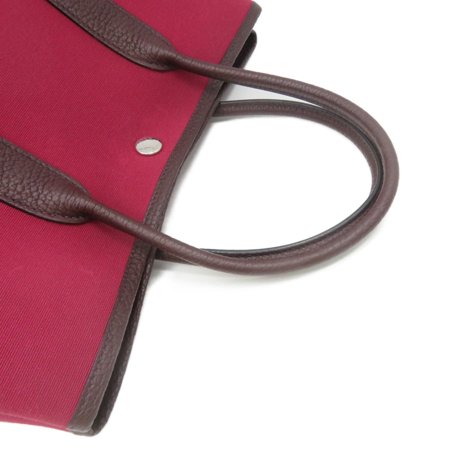 HERMES 【激減優惠】Toile H帆布Garden Party TPM Hand Bag銀扣手挽袋OG酒紅色