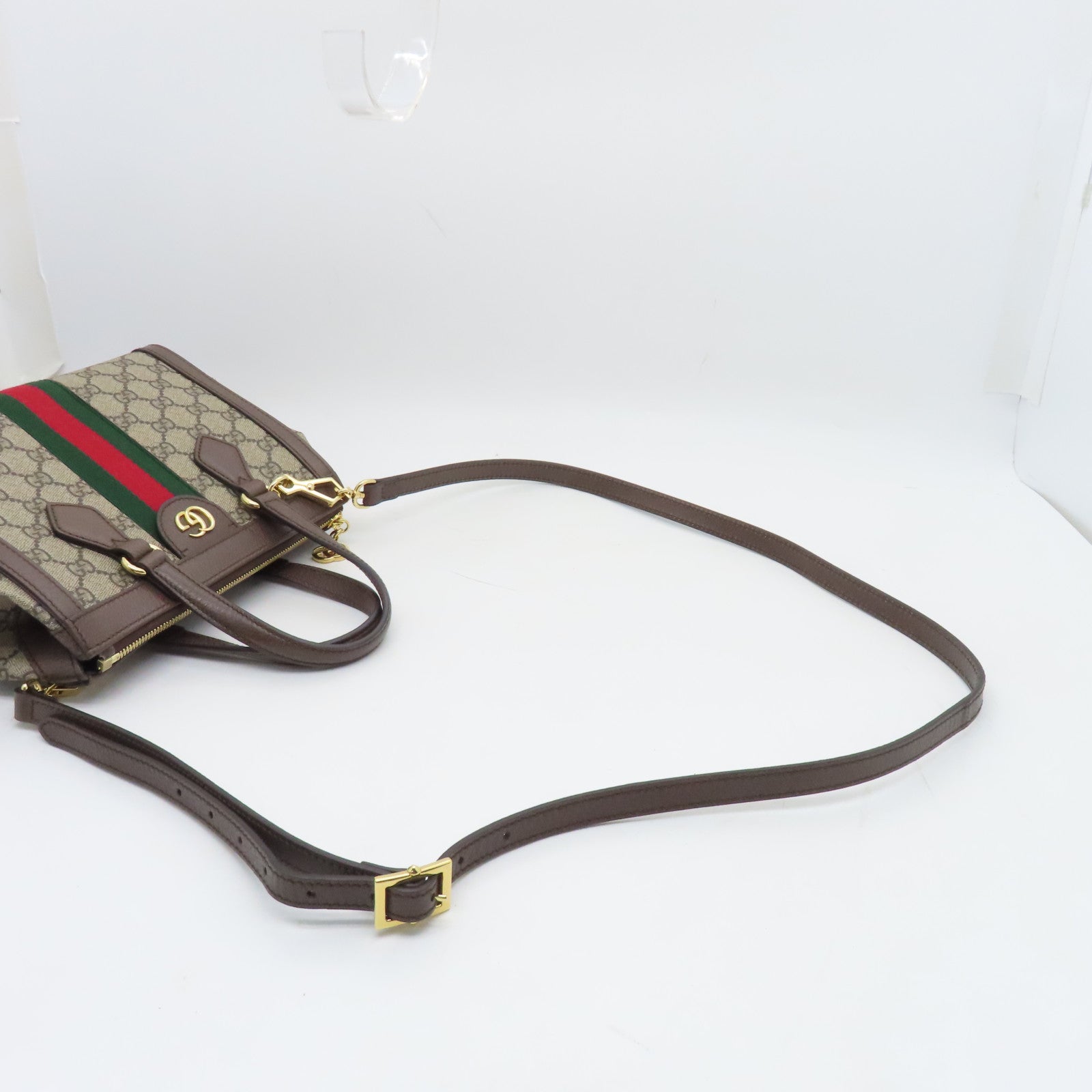 GUCCI 【激減優惠】塗層帆布Ophidia GG金扣手挽肩背兩用袋棕色