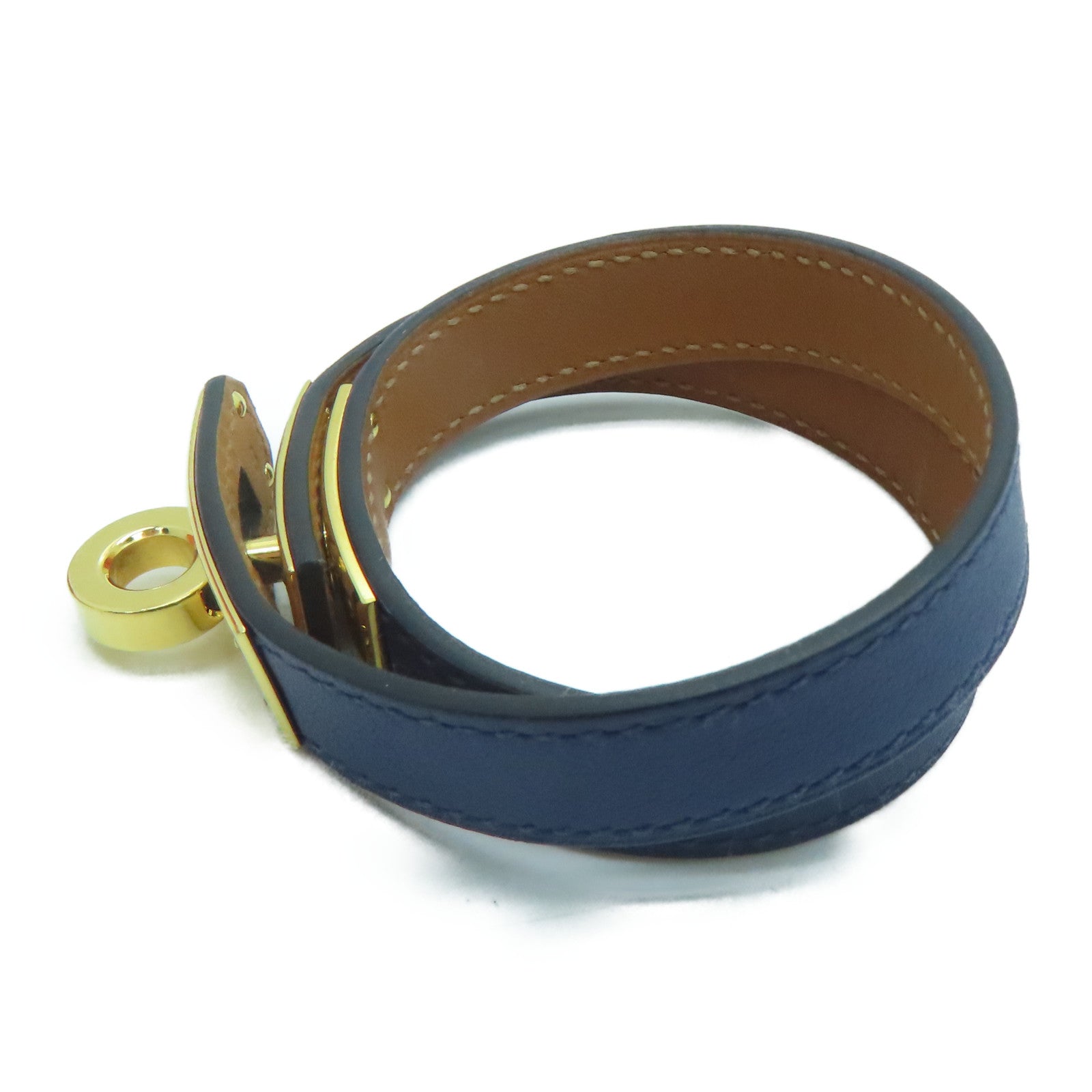 HERMES Swift皮革Kelly Double Tour銀扣手鏈Blue Sapphire藍色