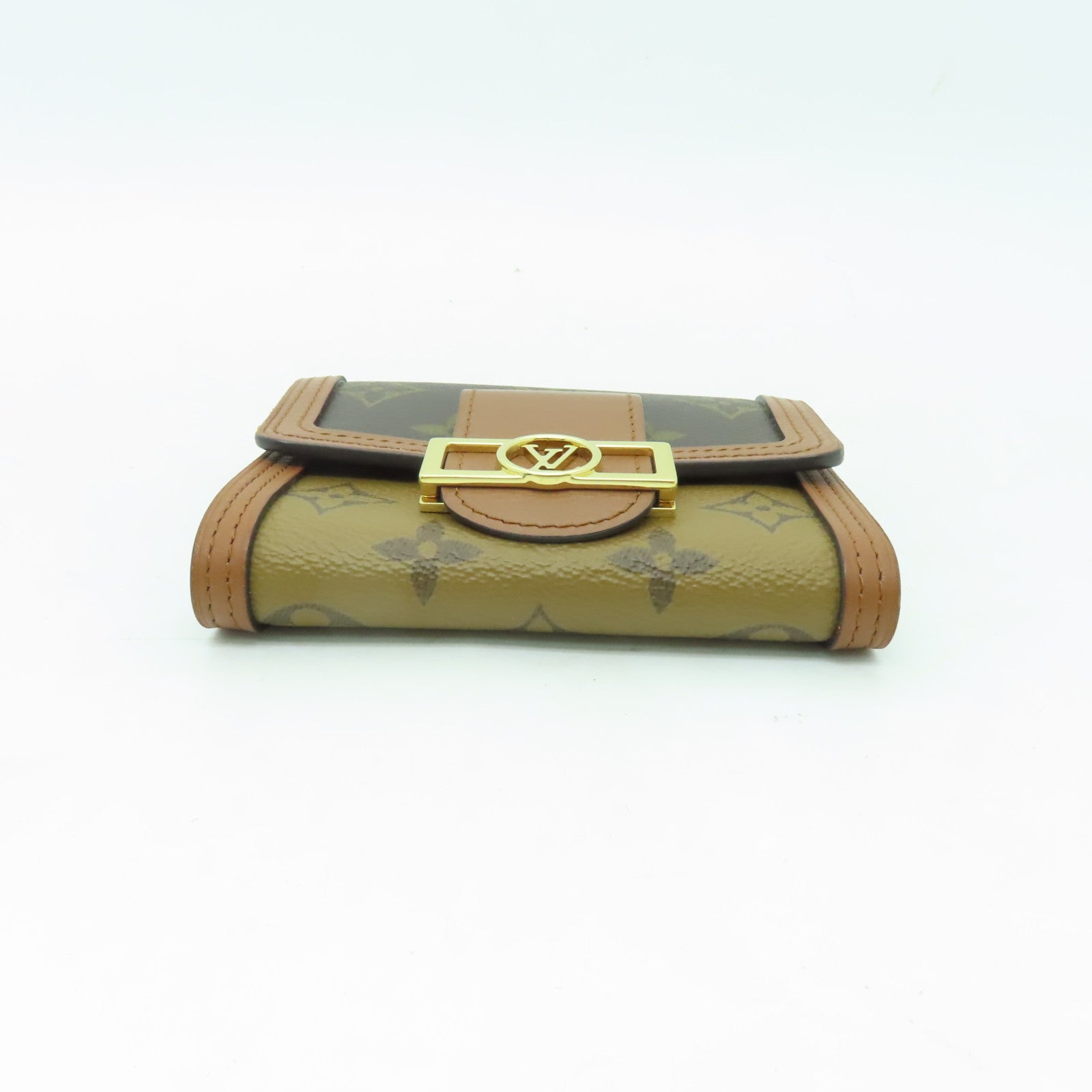 LOUIS VUITTON Monogram Reverse Dauphine Compact Wallet金扣錢包棕色
