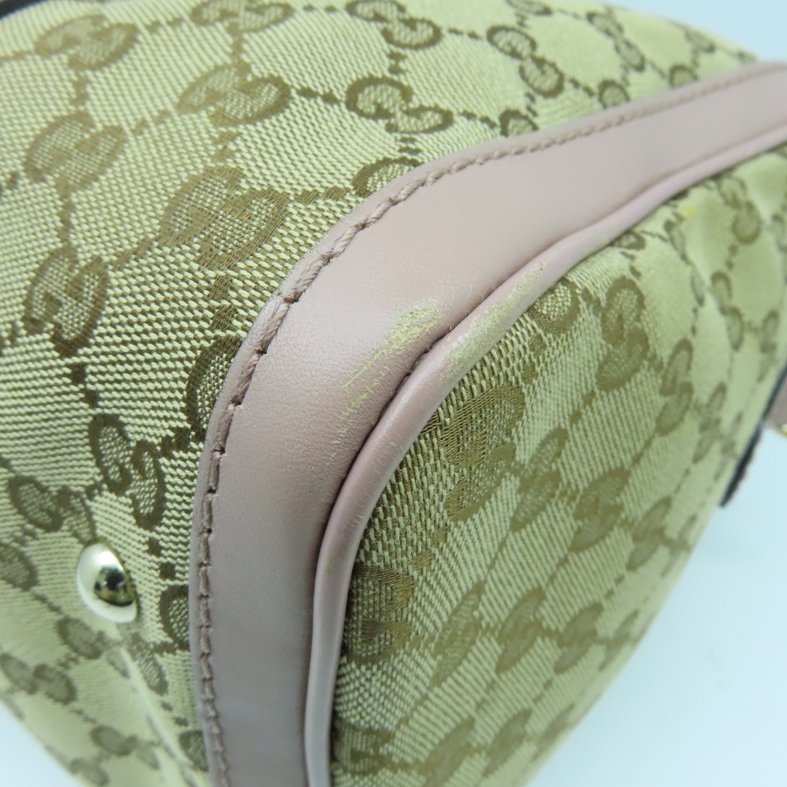 GUCCI 帆布2way Shoulder Bag金扣手挽肩背兩用袋啡色/粉紅色