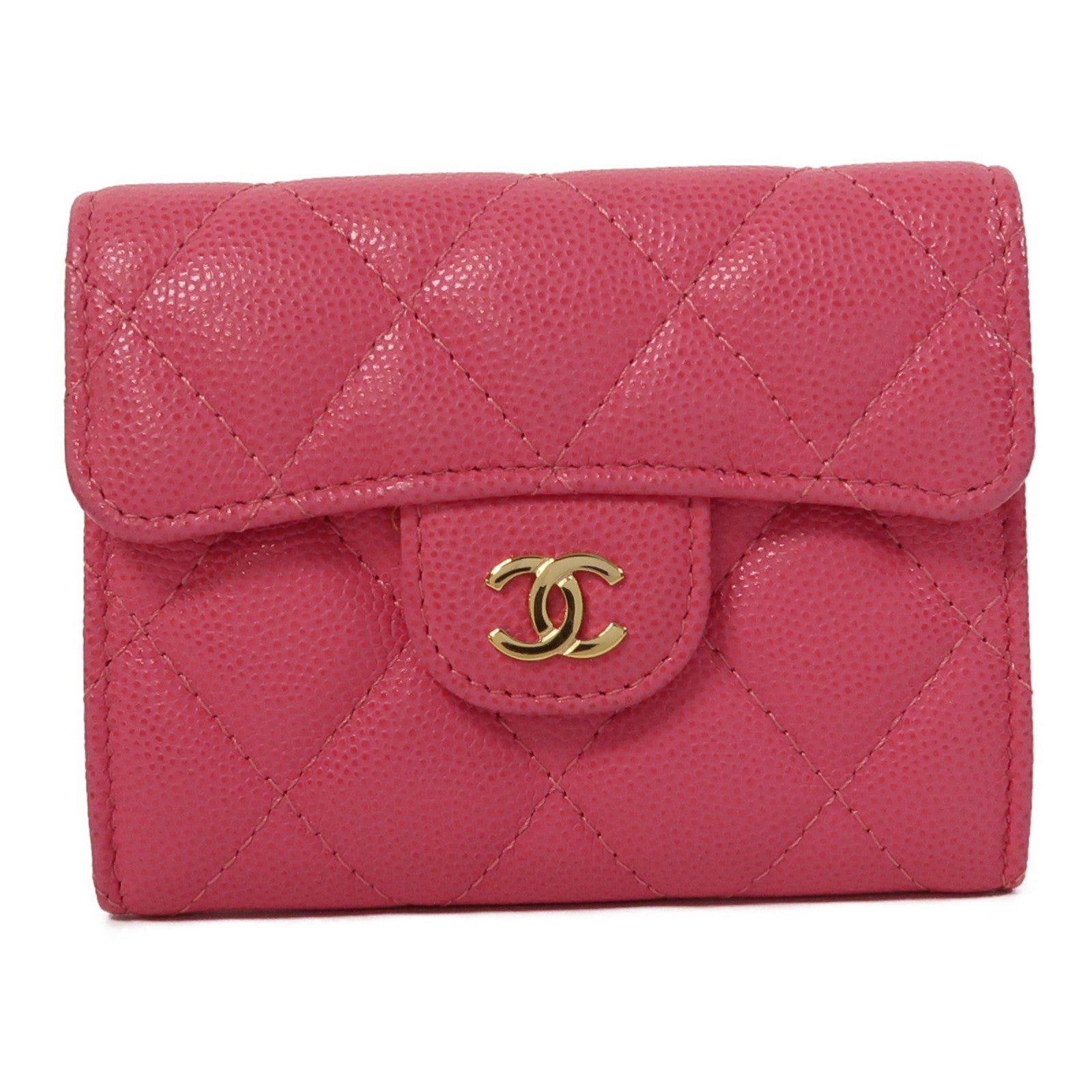 CHANEL 菱格Caviar皮革Classic Flap Coin Purse金扣零錢包粉紅色
