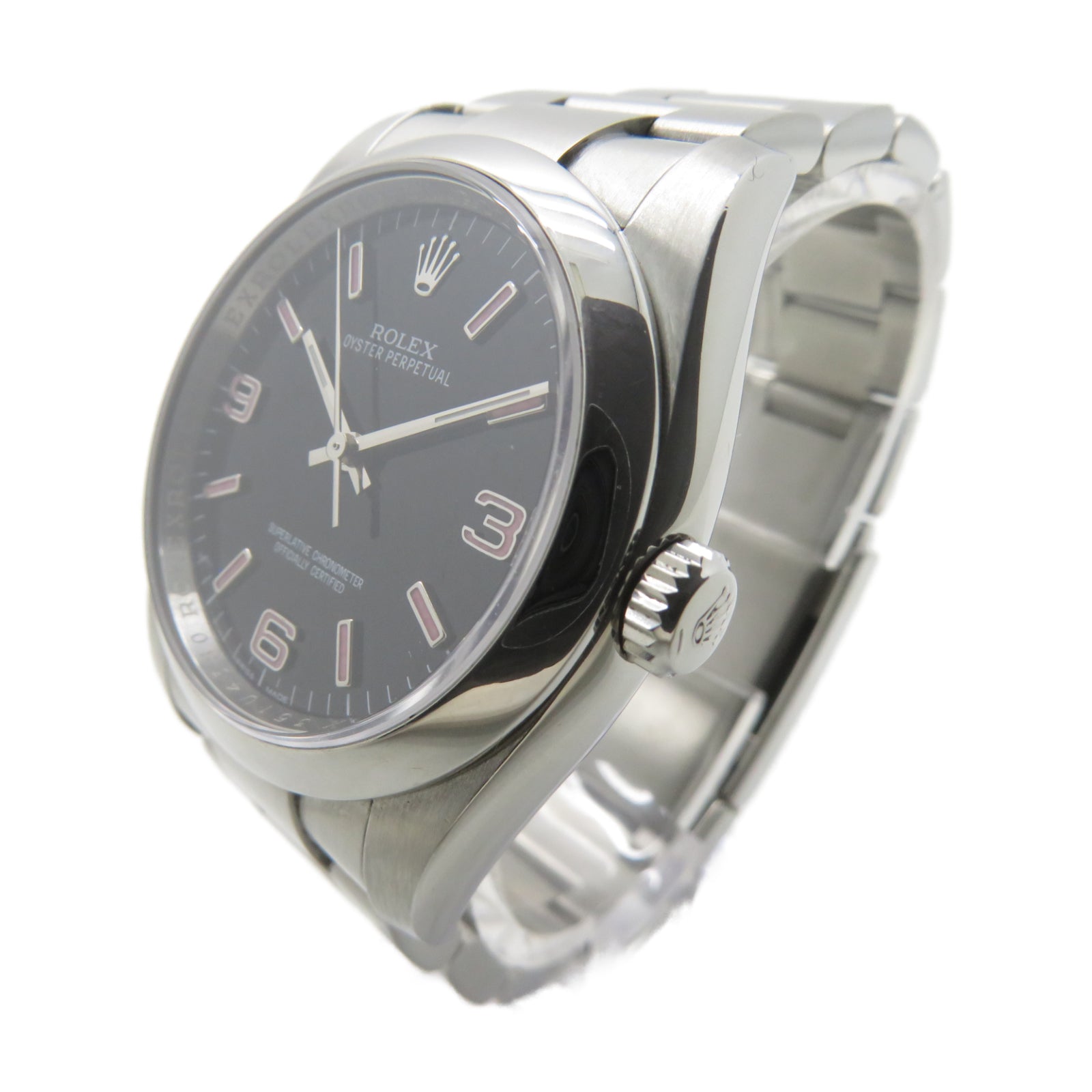ROLEX Oyster Perpetual不鏽鋼自動機芯手錶黑色/粉紅色