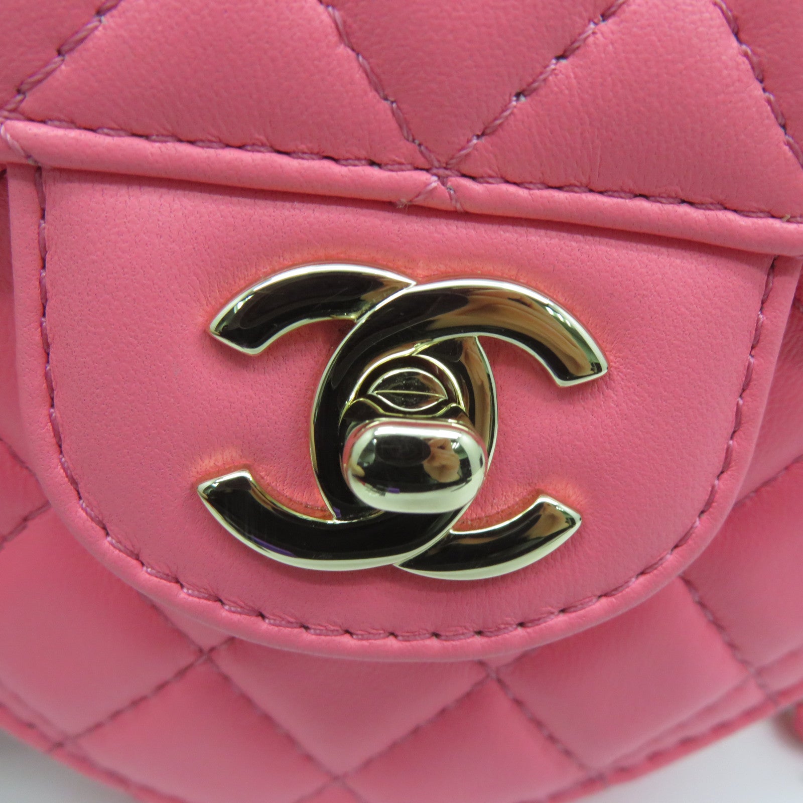 CHANEL 菱格羊皮皮革Heart Chain Bag金扣鏈帶肩背袋桃紅色