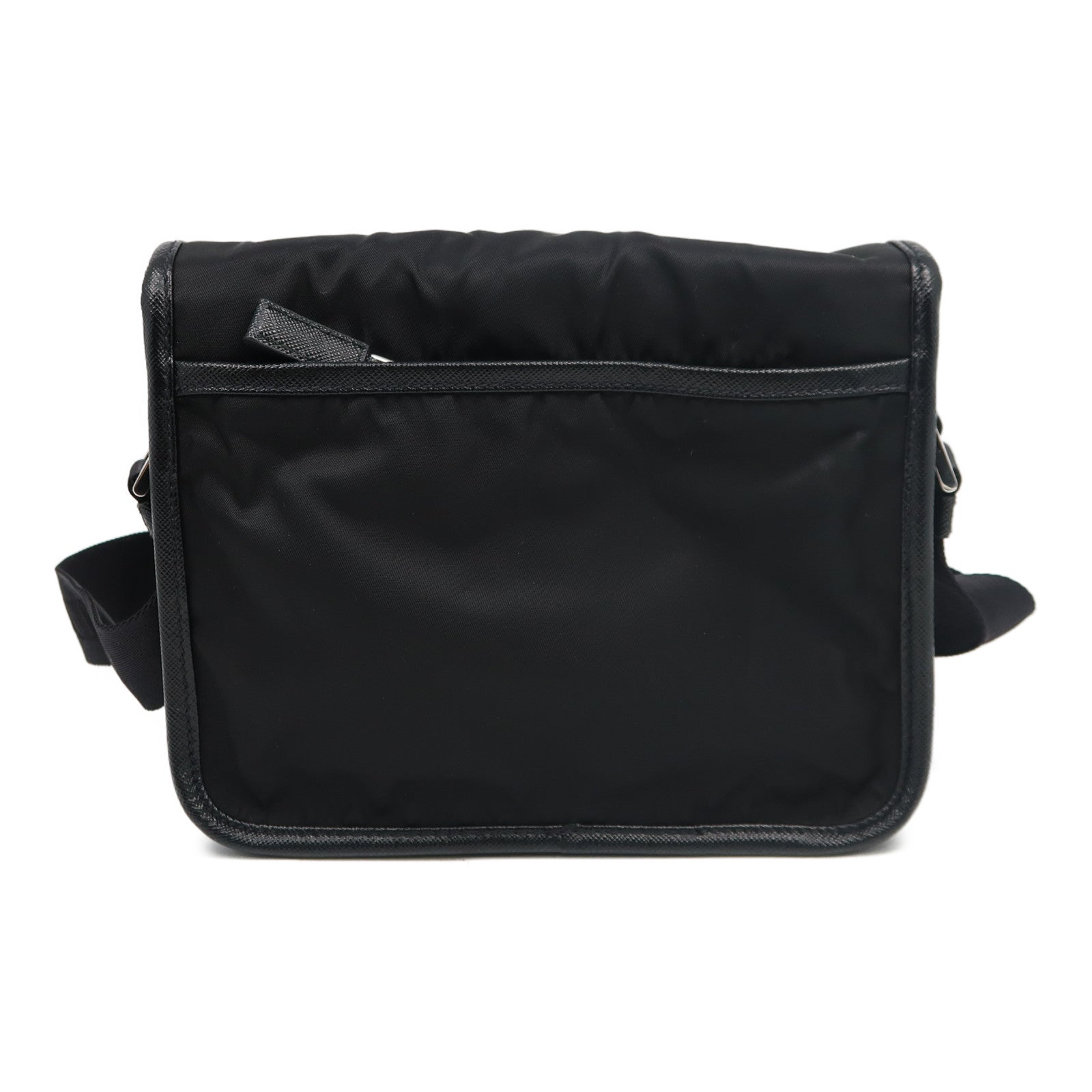 PRADA 再生尼龍/Saffiano皮革Shoulder Bag銀扣肩背袋黑色
