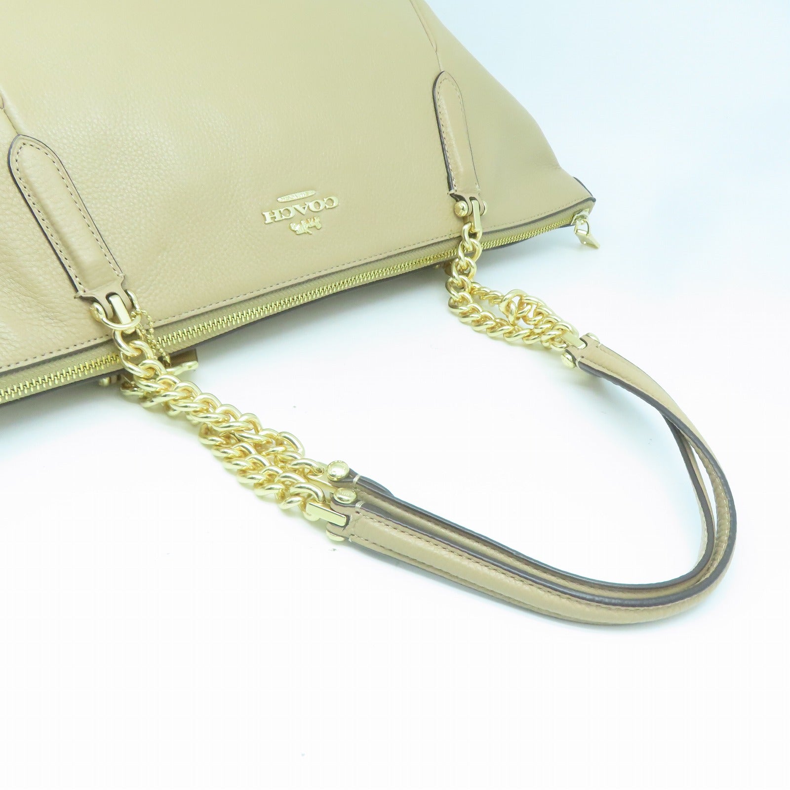 COACH 牛皮皮革Shoulder Bag金扣鏈帶肩背袋杏色
