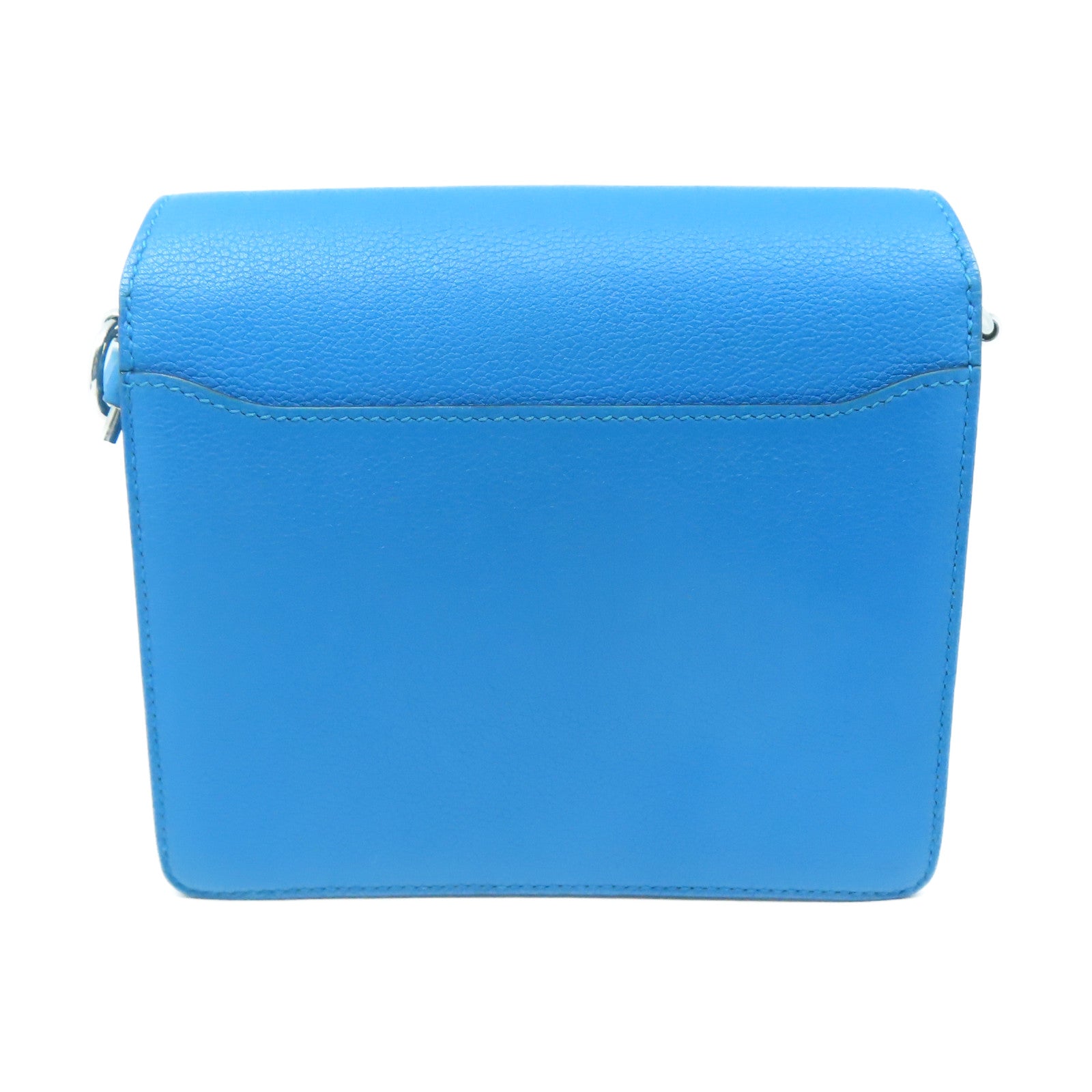 HERMES Evercolor Leather Mini Roulis Silver Buckle Shoulder Bag Tanzania Blue
