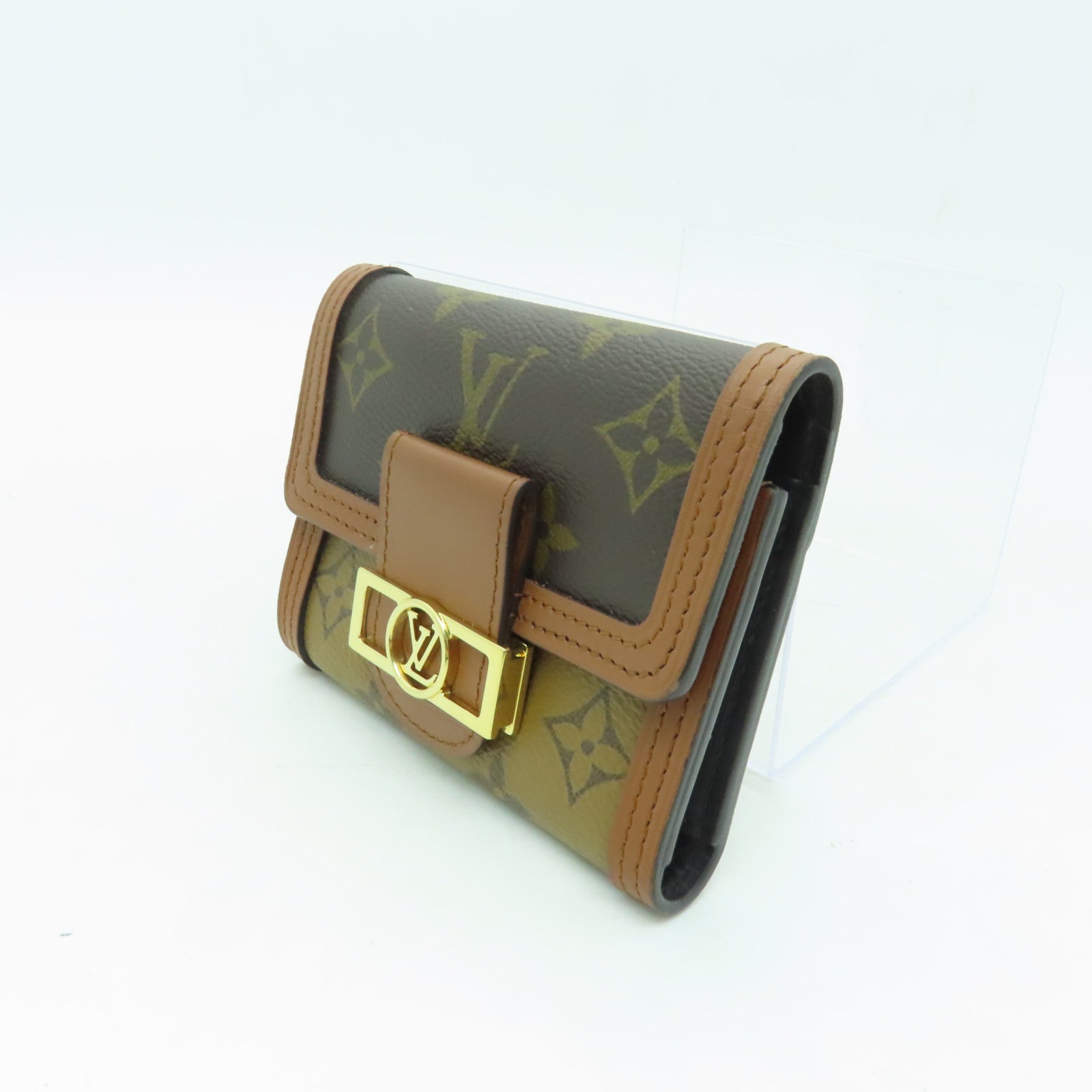 LOUIS VUITTON Monogram Reverse Dauphine Compact Wallet金扣錢包棕色