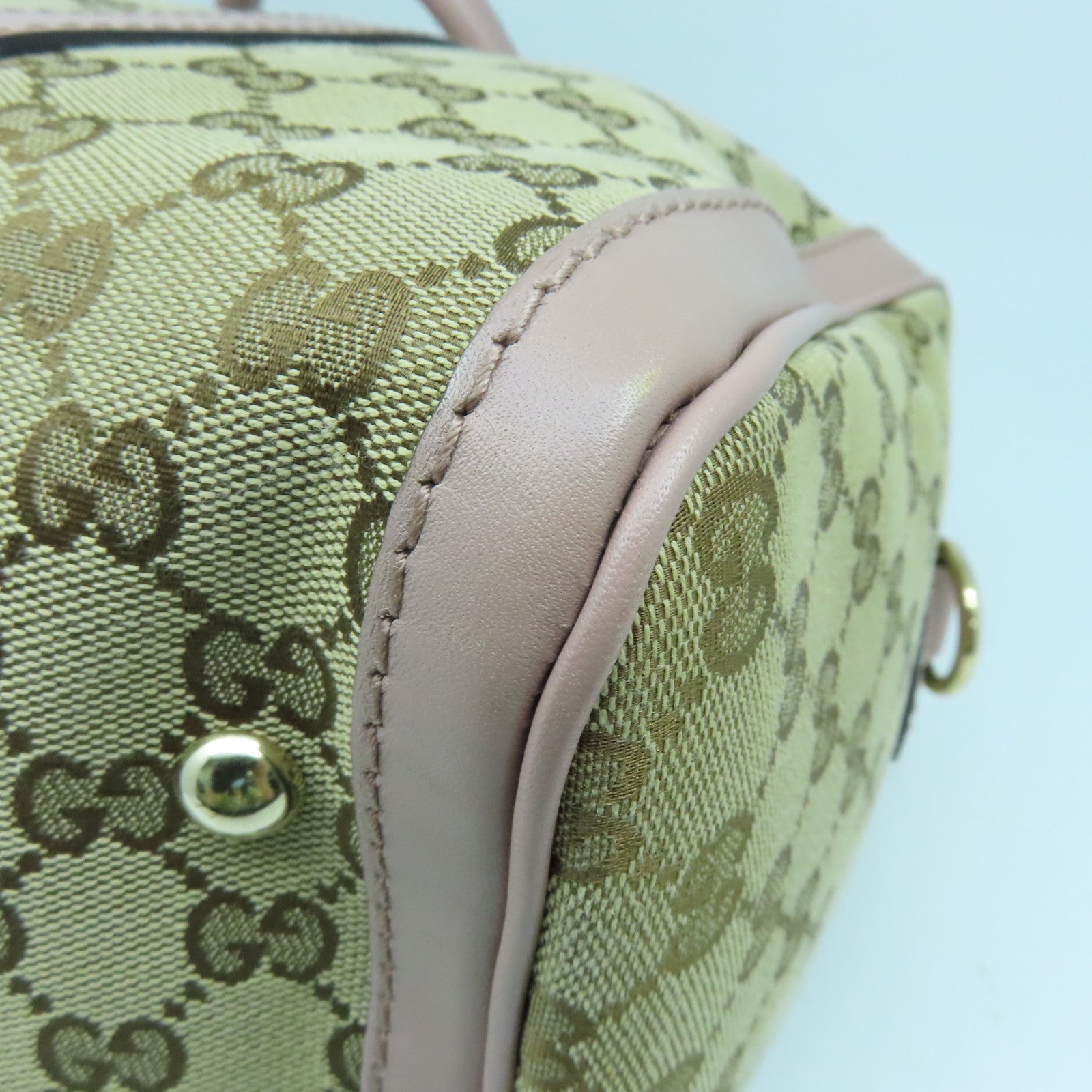 GUCCI 帆布2way Shoulder Bag金扣手挽肩背兩用袋啡色/粉紅色
