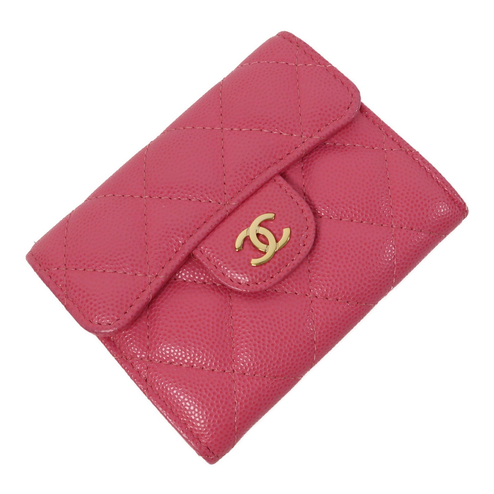 CHANEL 菱格Caviar皮革Classic Flap Coin Purse金扣零錢包粉紅色