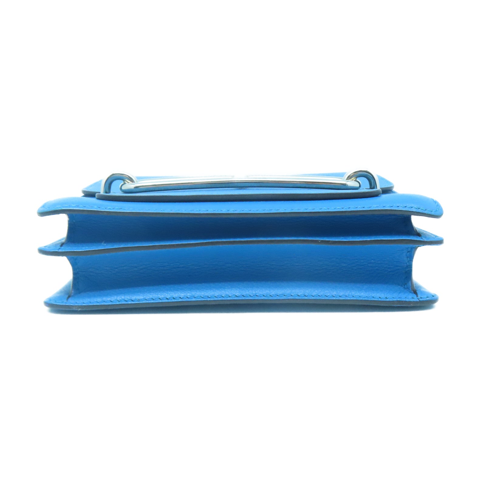 HERMES Evercolor Leather Mini Roulis Silver Buckle Shoulder Bag Tanzania Blue