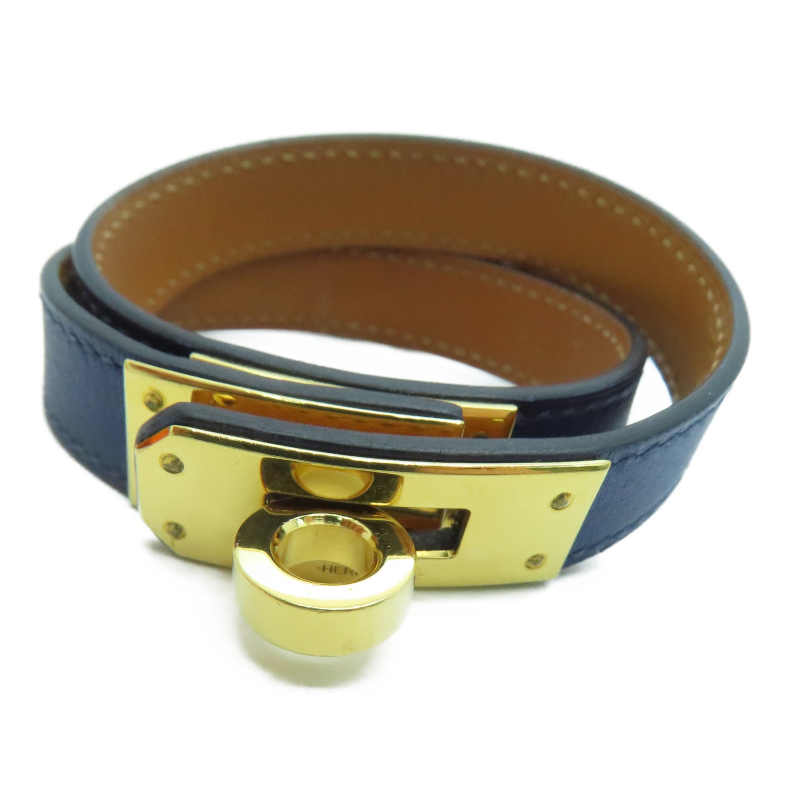HERMES Swift皮革Kelly Double Tour銀扣手鏈Blue Sapphire藍色