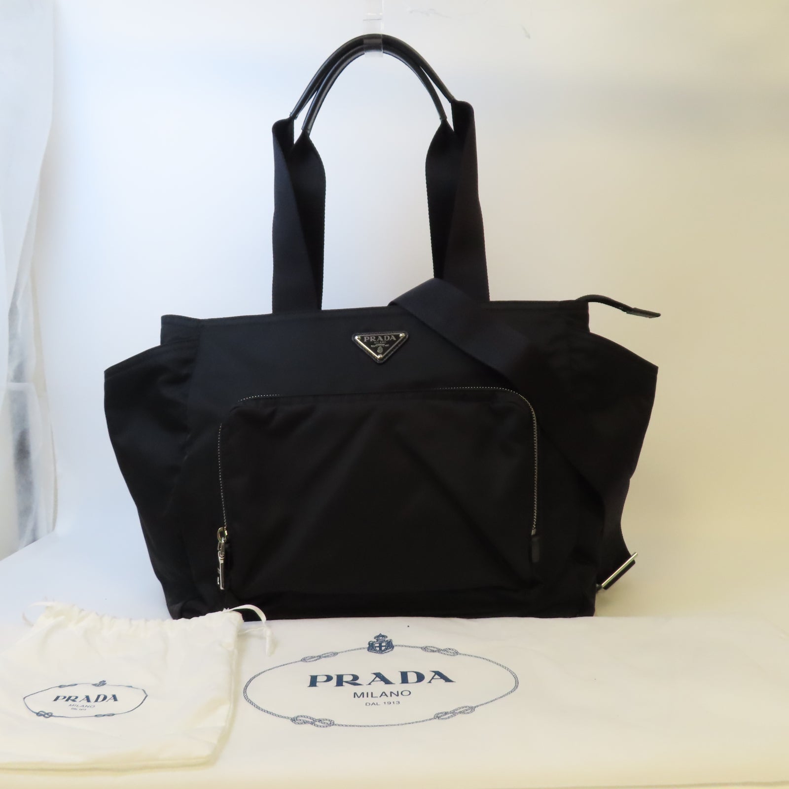 PRADA 尼龍2 Way Shoulder銀扣手挽肩背兩用袋黑色