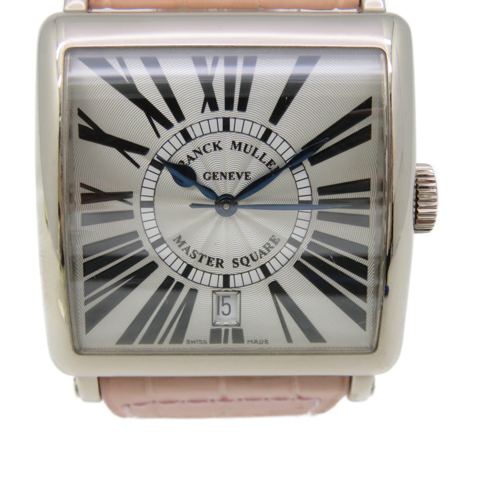 FRANCK MULLER Master Square Watch不鏽鋼/鱷魚皮革帶自動機芯手錶米白色/粉紅色