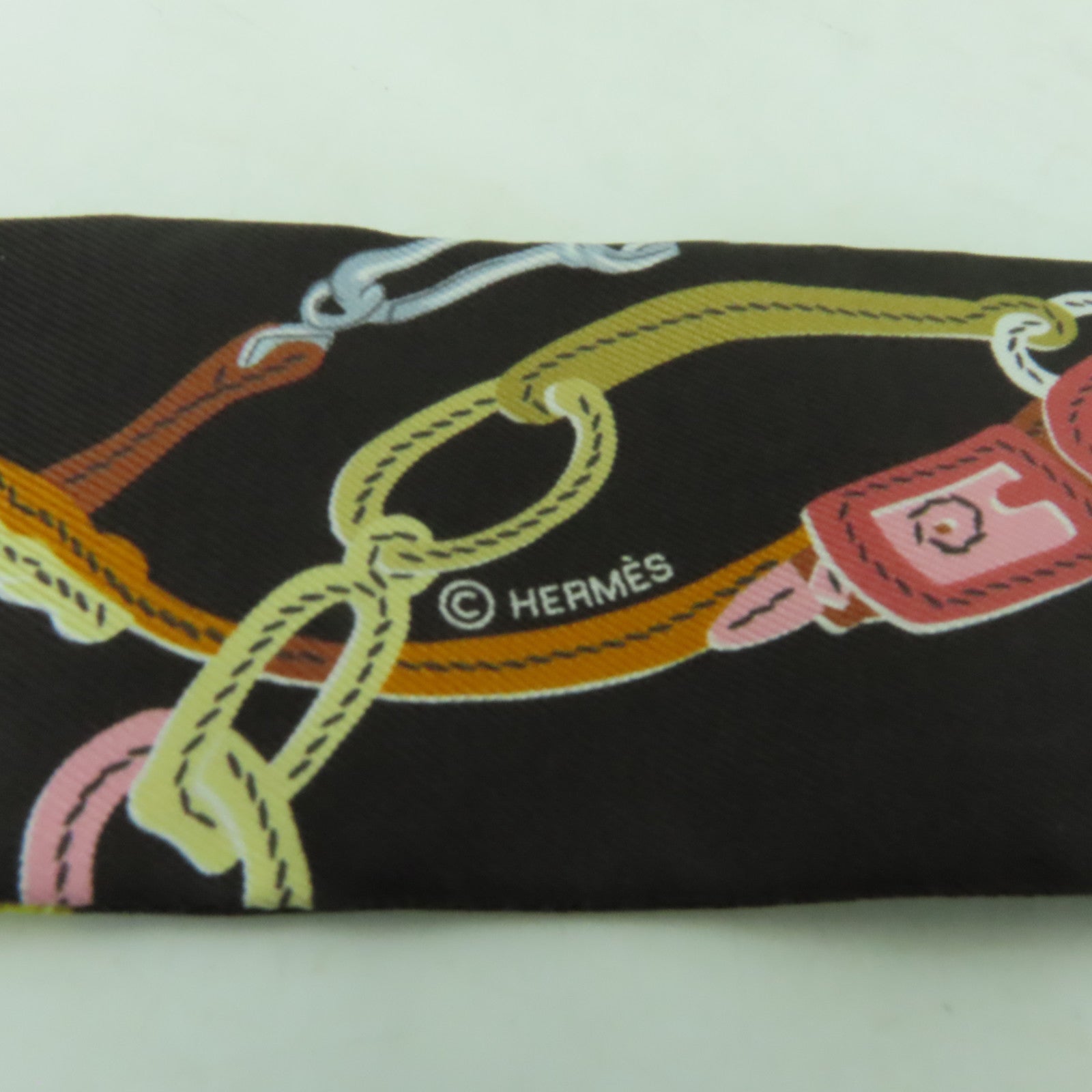 HERMES 絲質Twilly絲巾黑色/彩色