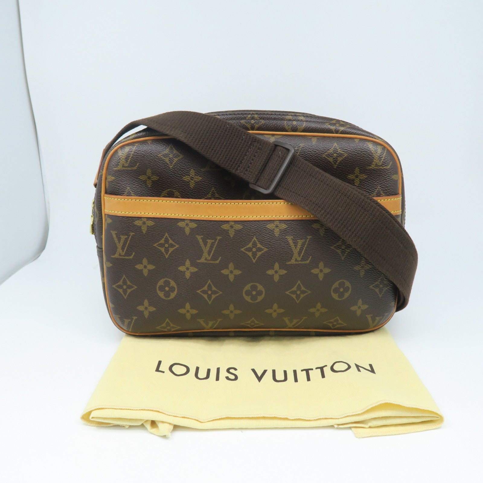 LOUIS VUITTON Monogram Reporter金扣肩背袋棕色