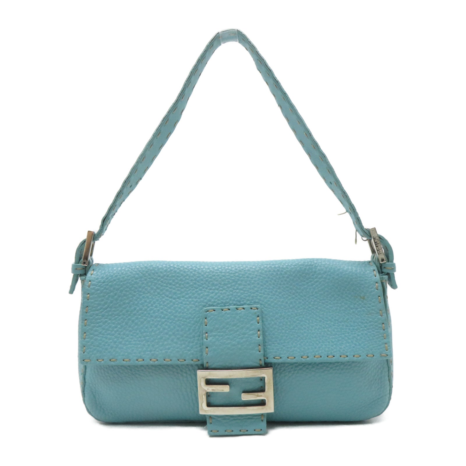 FENDI 牛皮皮革Shoulder Bag銀扣肩背袋藍色