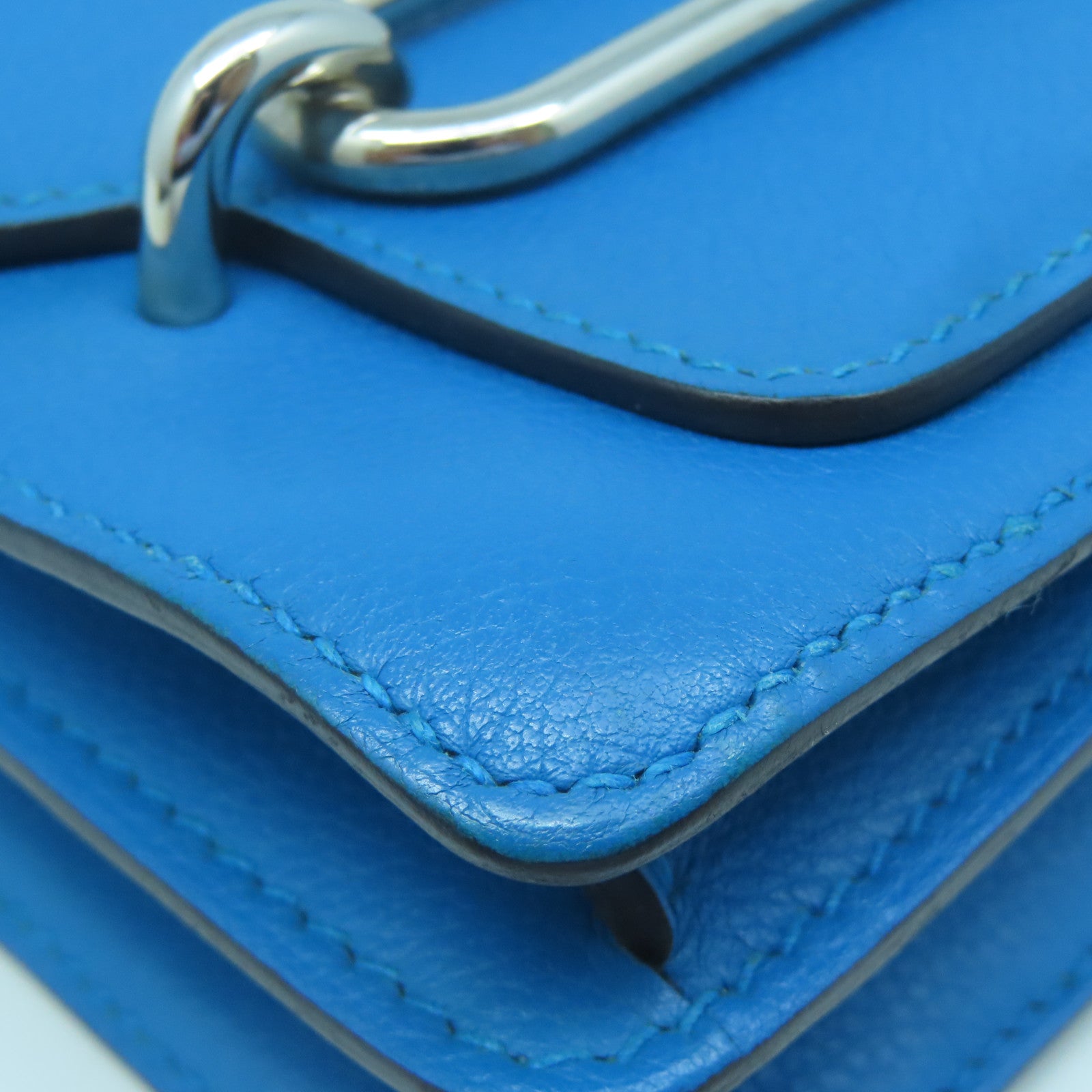 HERMES Evercolor Leather Mini Roulis Silver Buckle Shoulder Bag Tanzania Blue