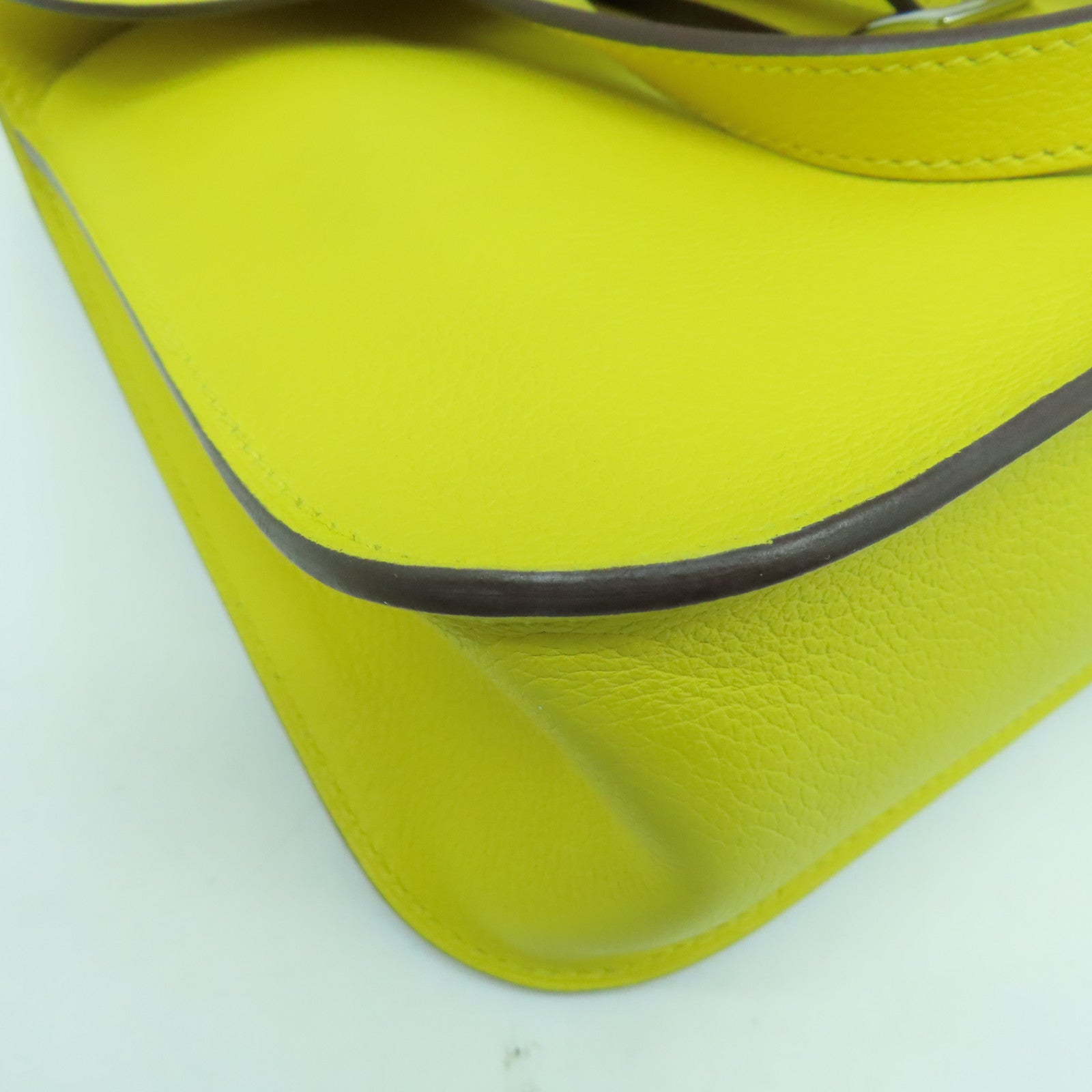 HERMES Evercolor皮革Halzan 25銀扣手挽肩背兩用袋Jaune De Naples那不勒斯黄色