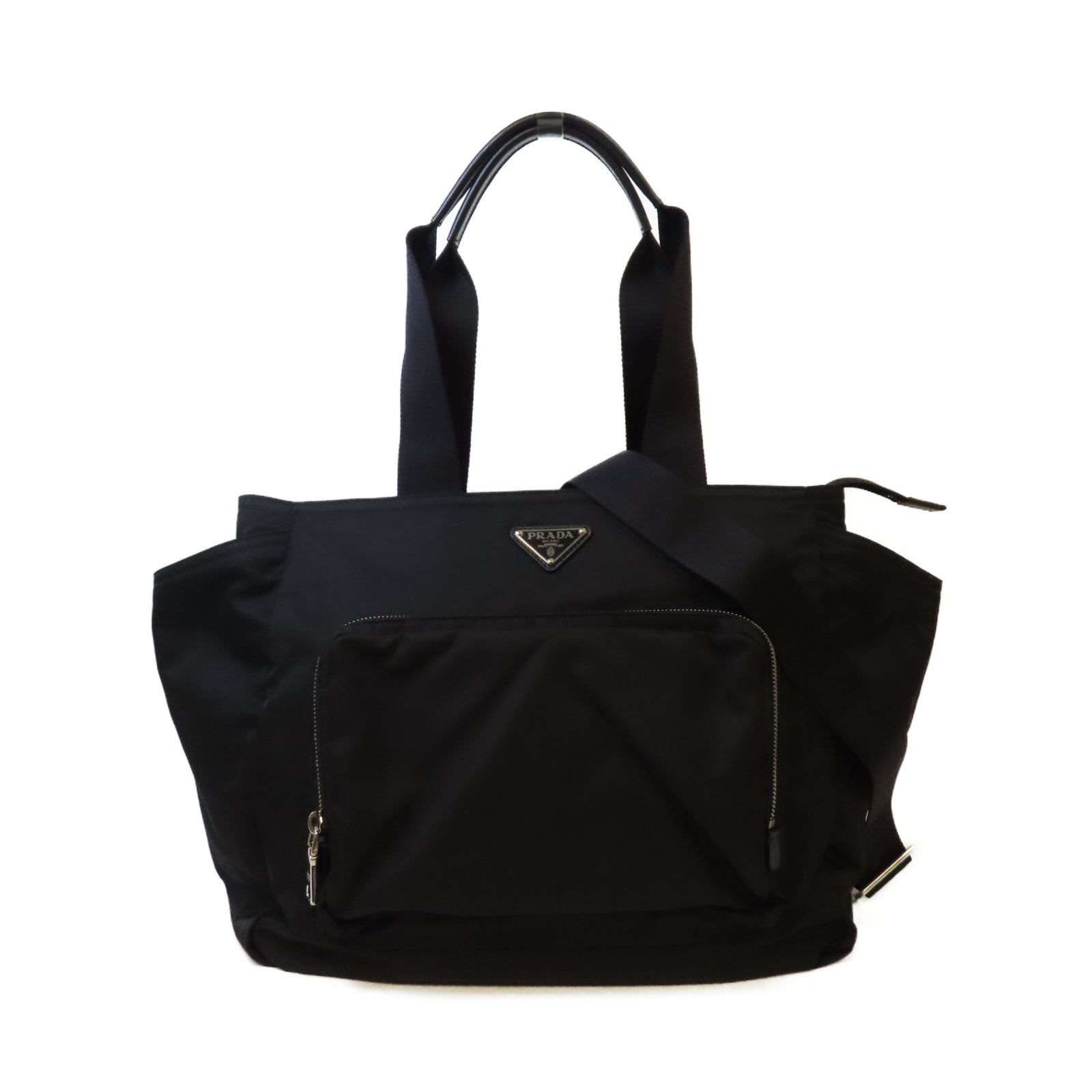 PRADA 尼龍2 Way Shoulder銀扣手挽肩背兩用袋黑色