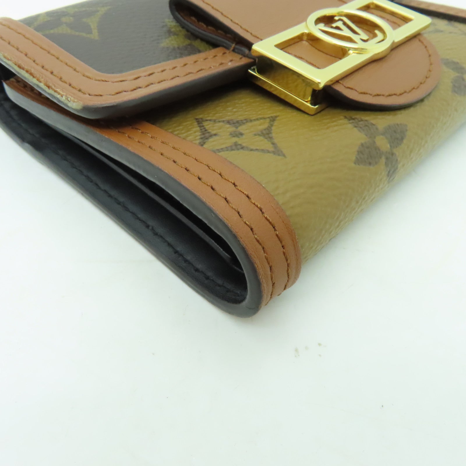 LOUIS VUITTON Monogram Reverse Dauphine Compact Wallet金扣錢包棕色