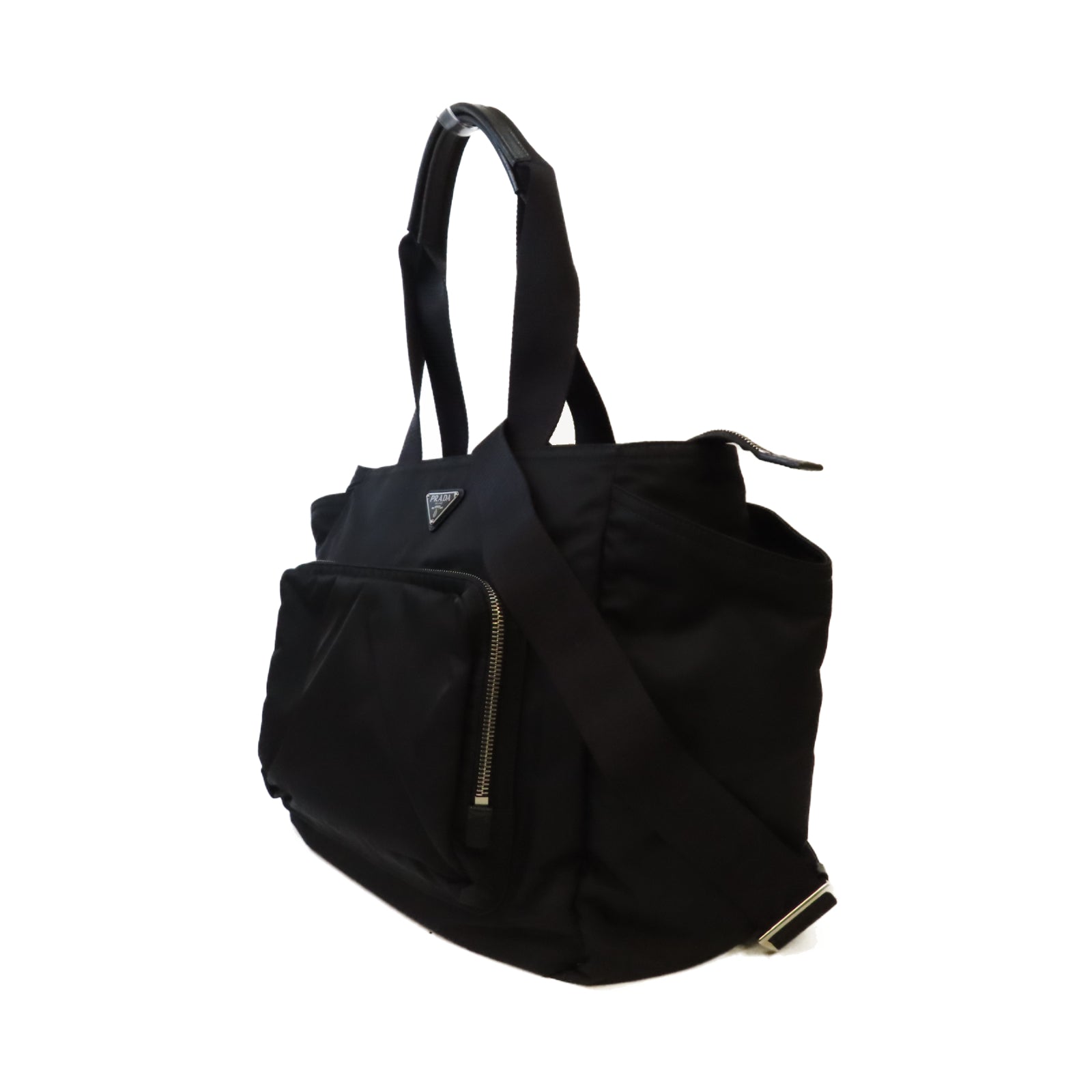 PRADA 尼龍2 Way Shoulder銀扣手挽肩背兩用袋黑色